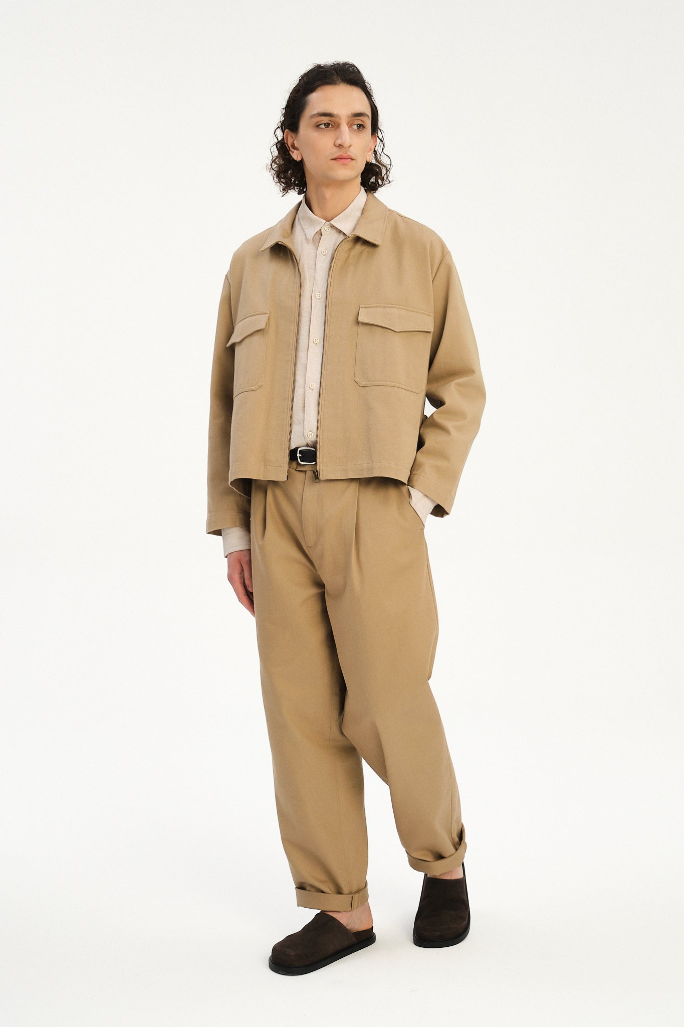 Palermo Workwear Jacket  in a Khaki Japanese Diagonal Twill Cotton
