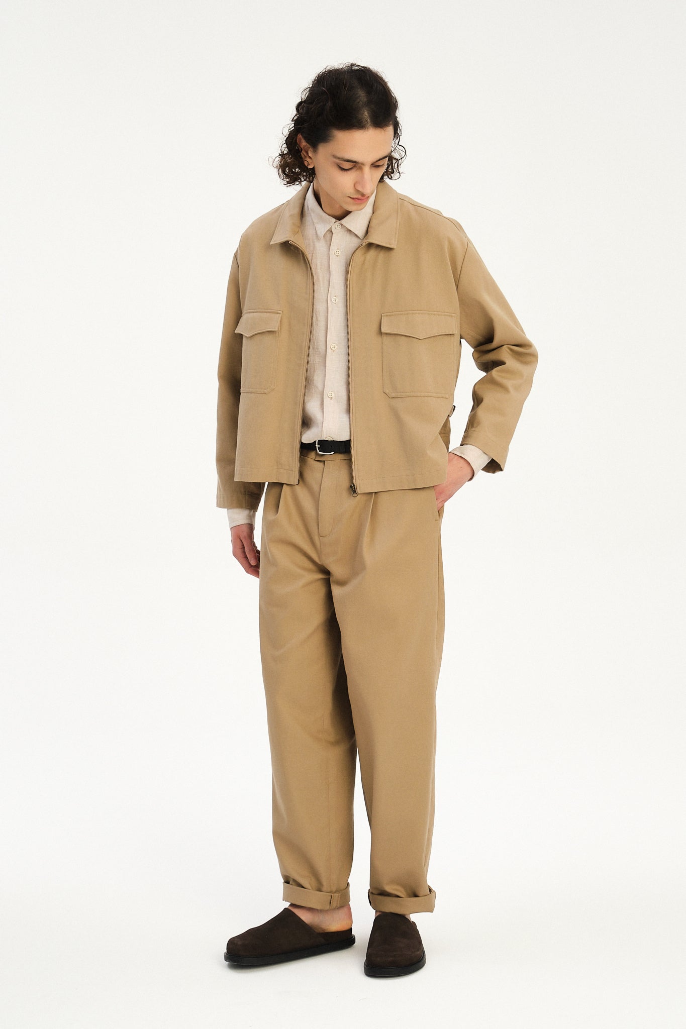 Pre-Order: Italian Workwear Jacket in Beige Japanese Cotton