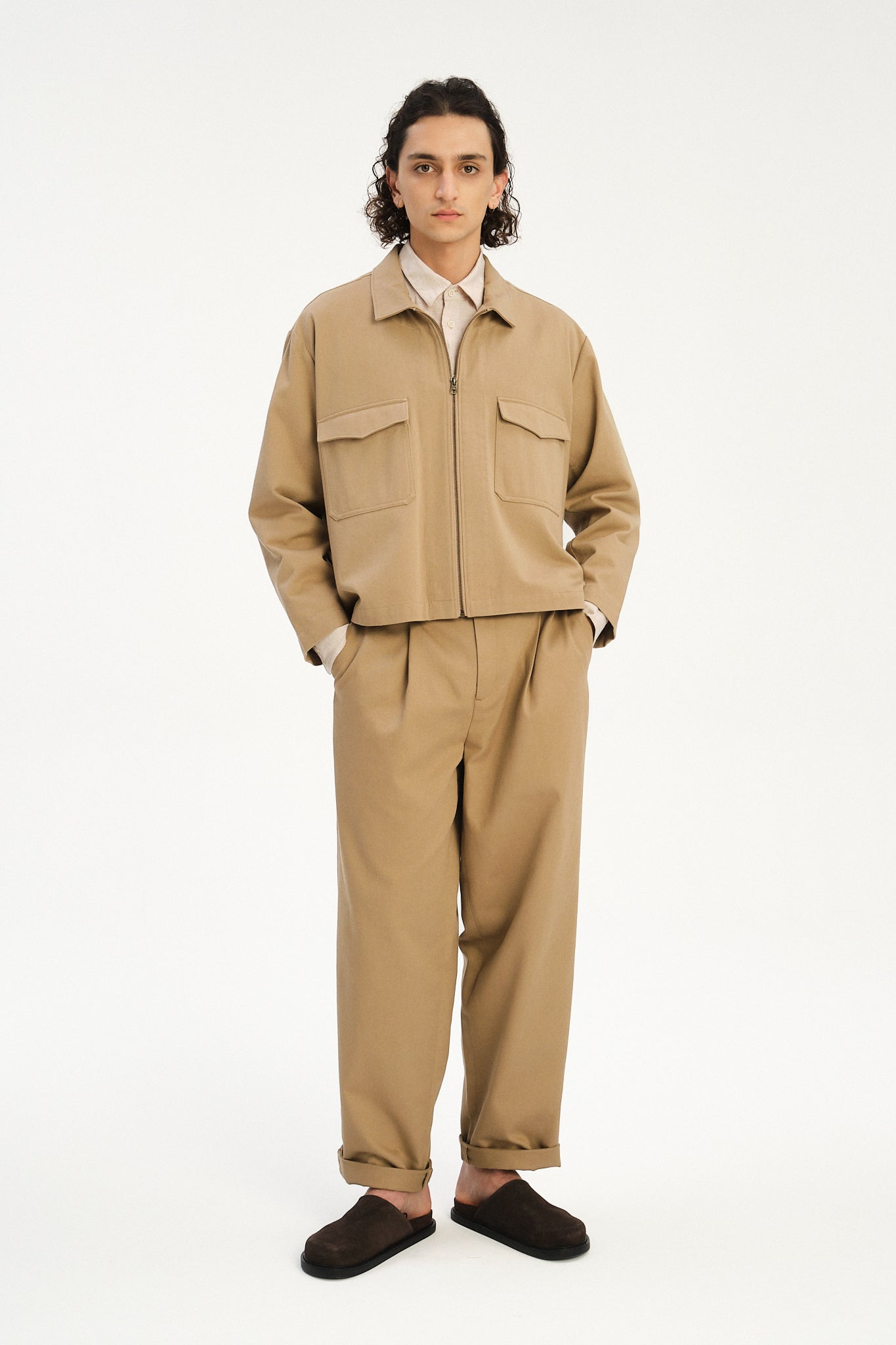 Palermo Workwear Jacket  in a Khaki Japanese Diagonal Twill Cotton