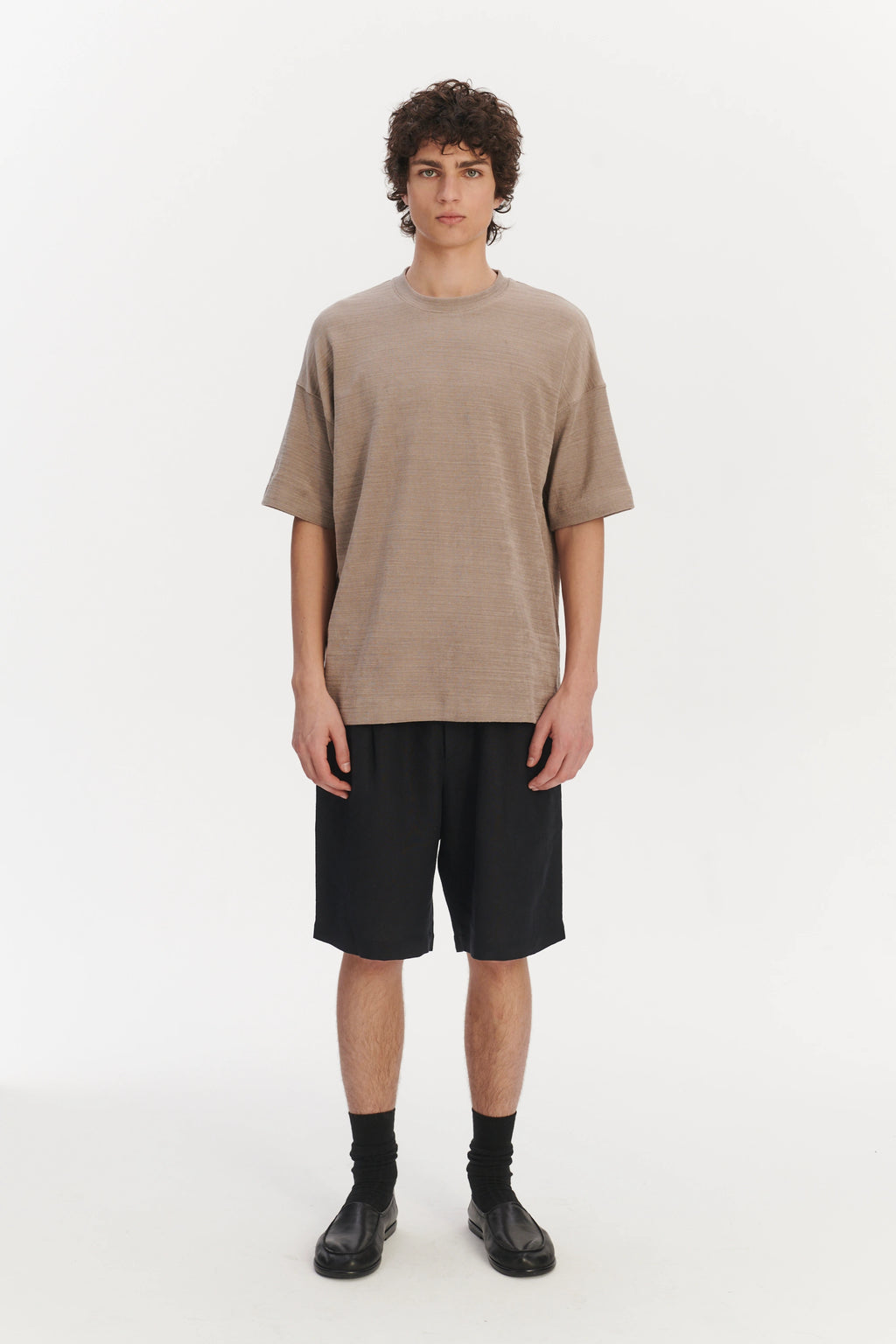 Oversized T-Shirt in an Organic Taupe Beige Portuguese Cotton and Linen
