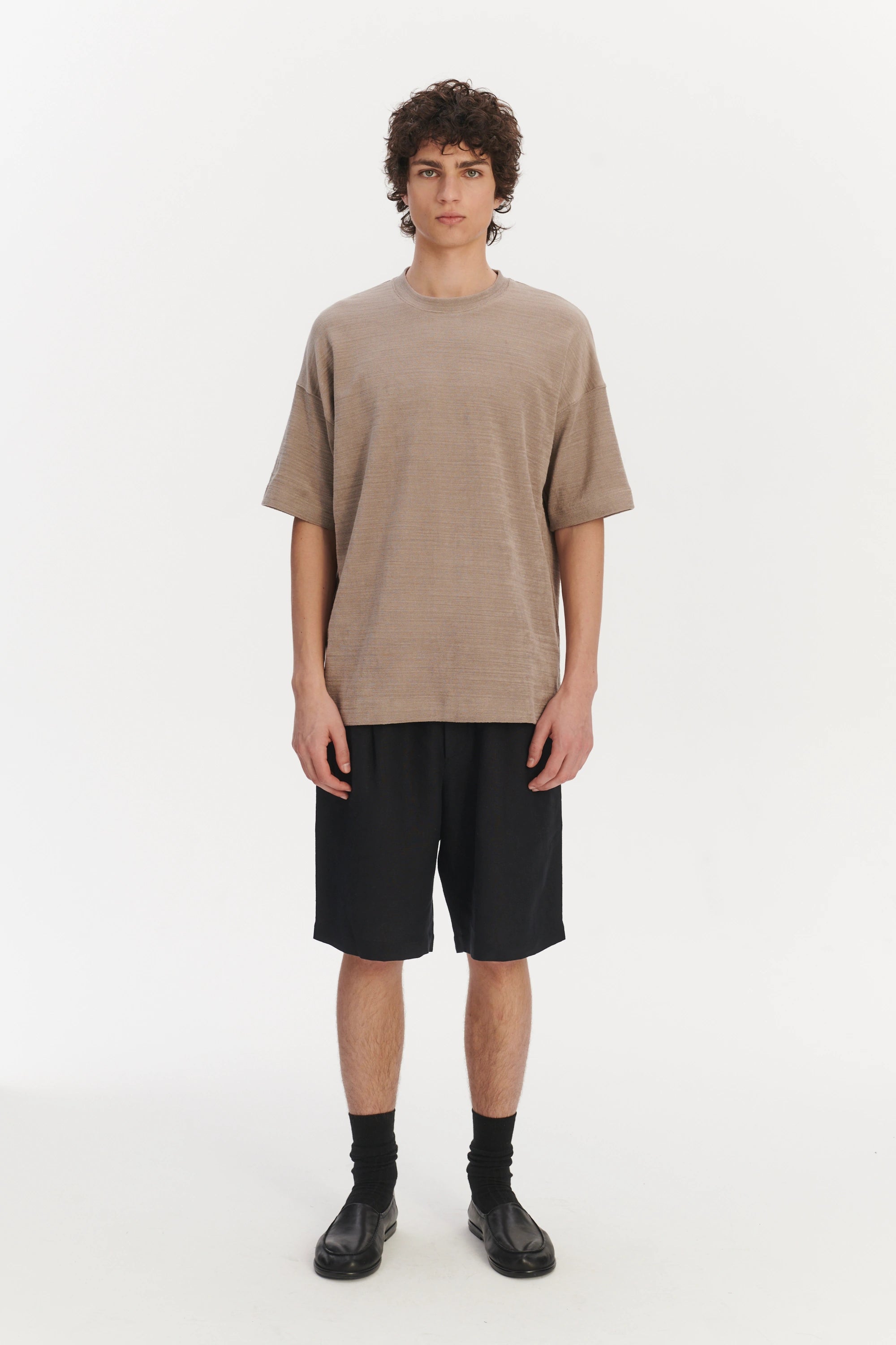 Oversized T-Shirt in an Organic Taupe Beige Portuguese Cotton and Linen