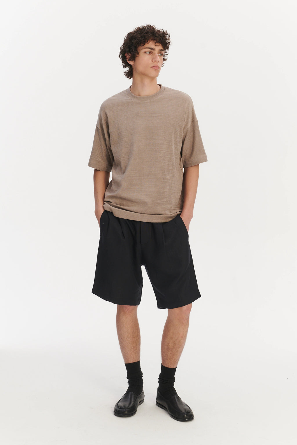 Oversized T-Shirt in an Organic Taupe Beige Portuguese Cotton and Linen