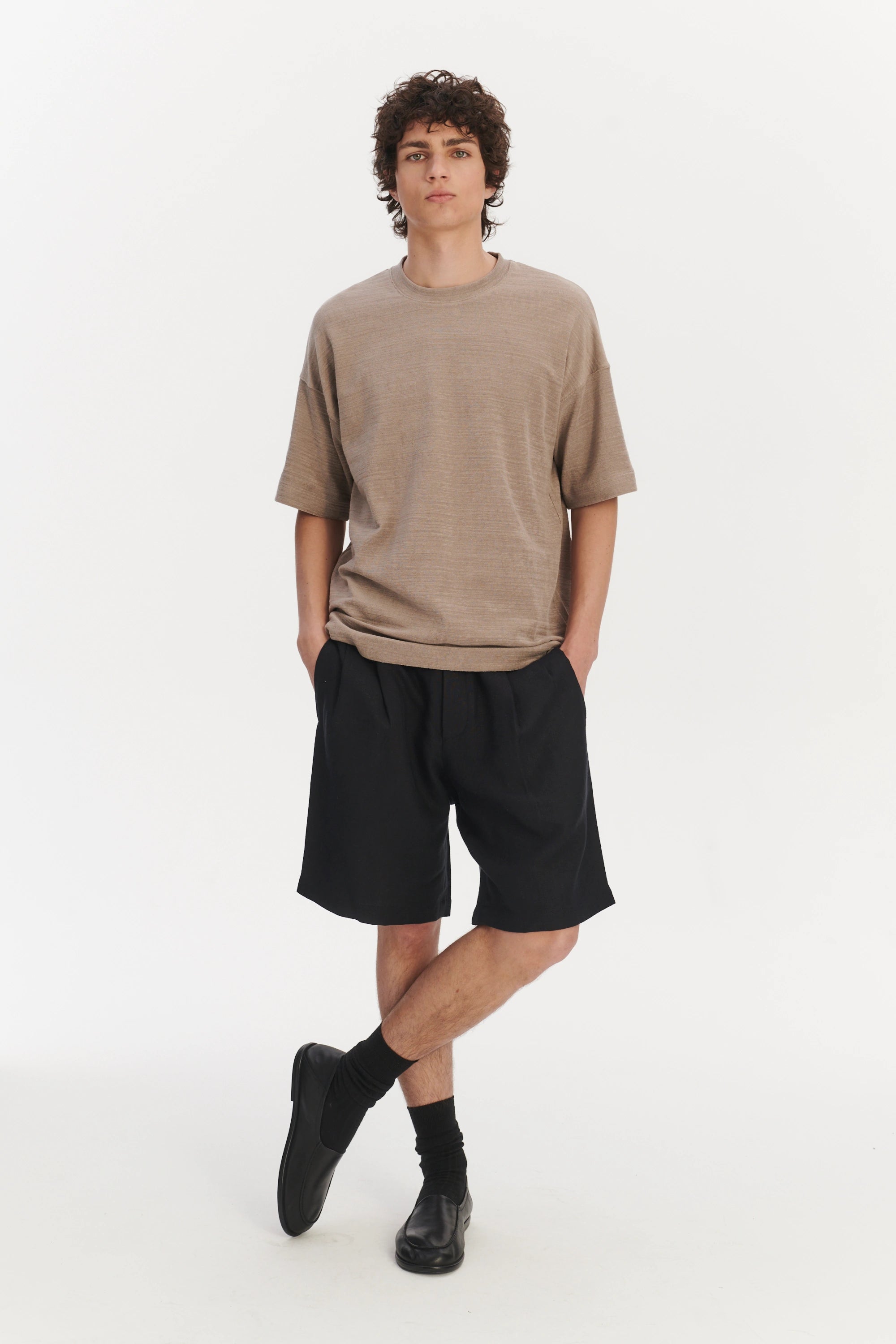 Oversized T-Shirt in an Organic Taupe Beige Portuguese Cotton and Linen