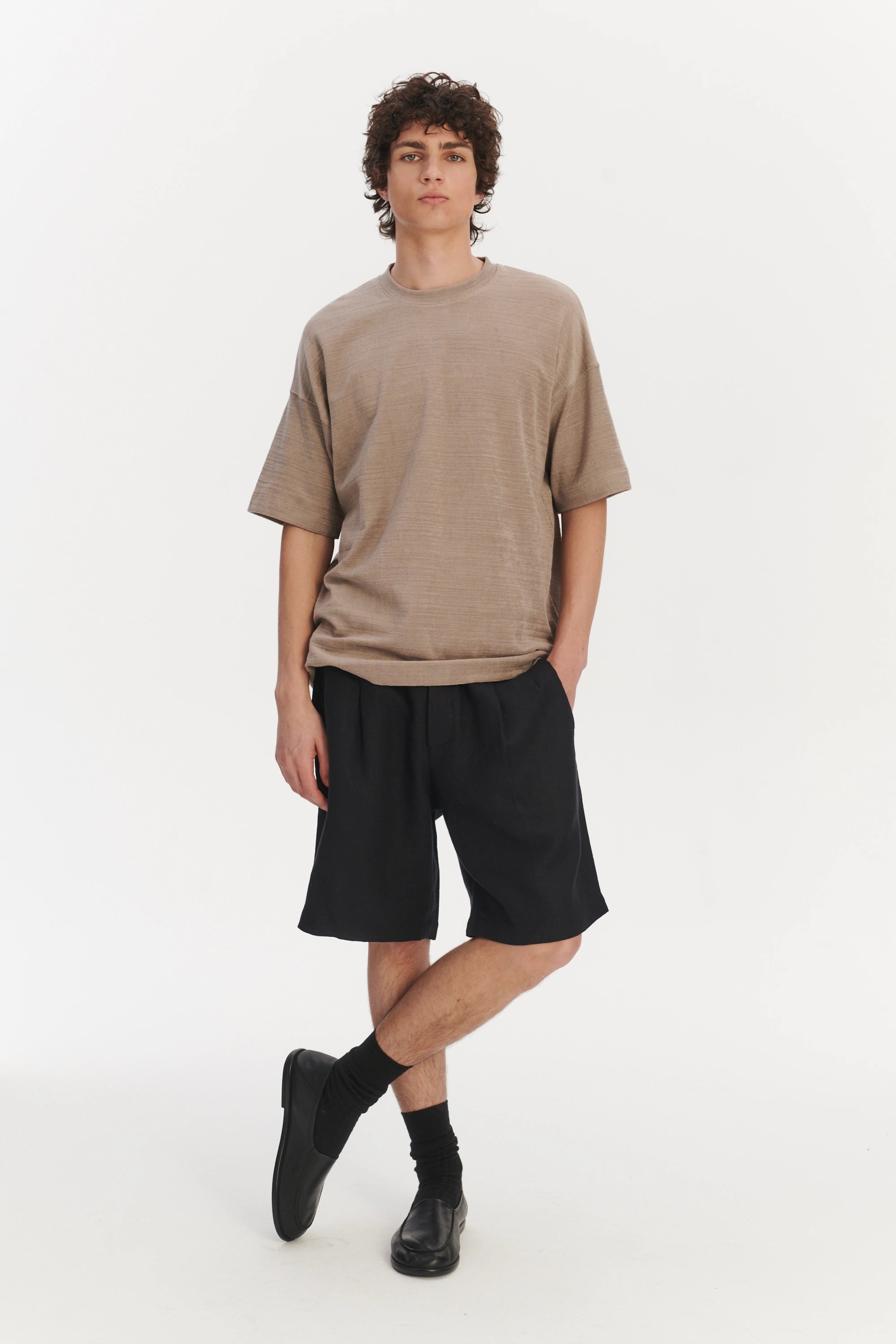 Oversized T-Shirt in an Organic Taupe Beige Portuguese Cotton and Linen