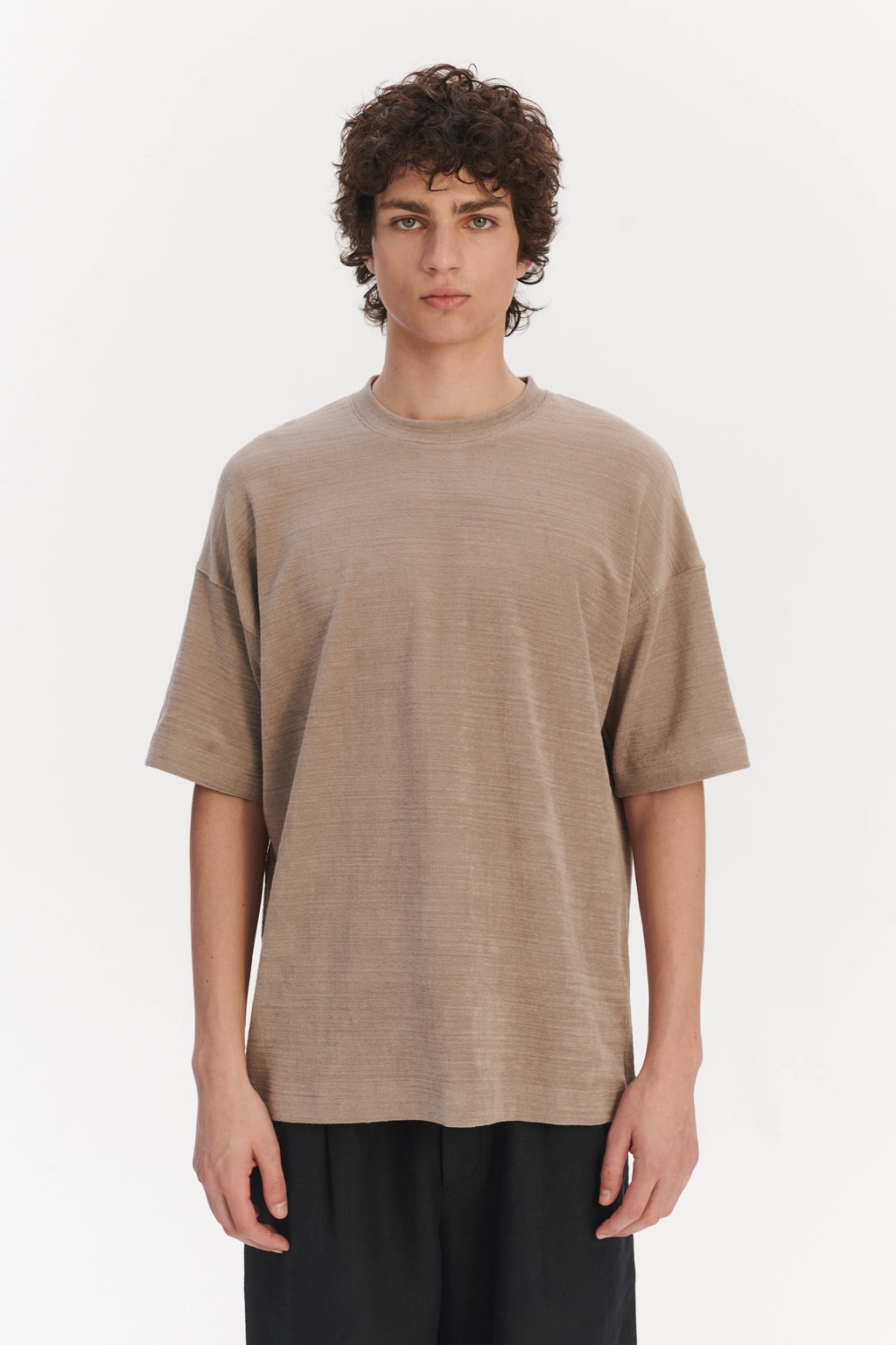 Oversized T-Shirt in an Organic Taupe Beige Portuguese Cotton and Linen