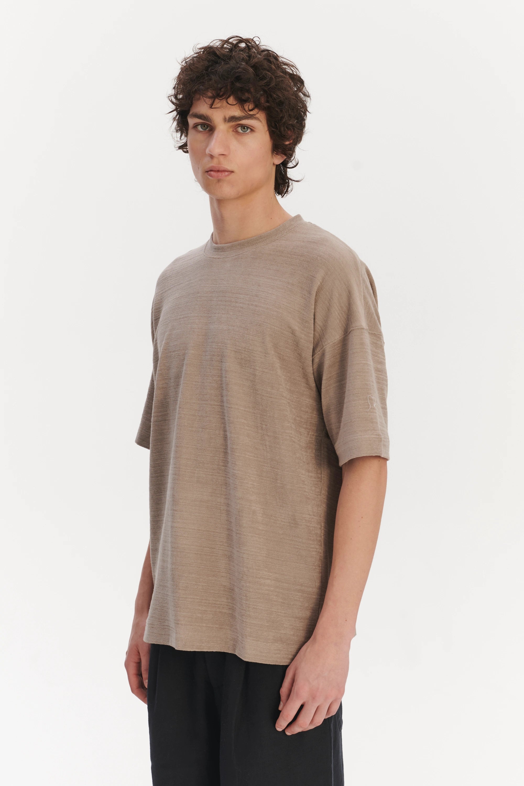 Oversized T-Shirt in an Organic Taupe Beige Portuguese Cotton and Linen