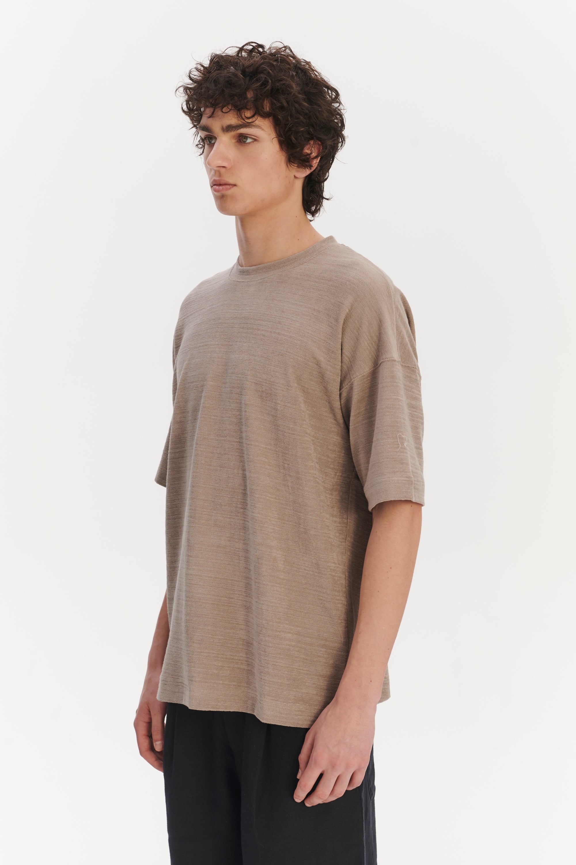 Oversized T-Shirt in an Organic Taupe Beige Portuguese Cotton and Linen