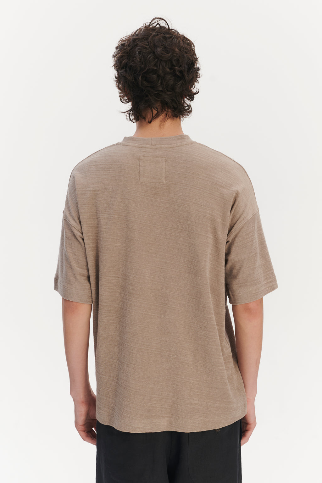 Oversized T-Shirt in an Organic Taupe Beige Portuguese Cotton and Linen
