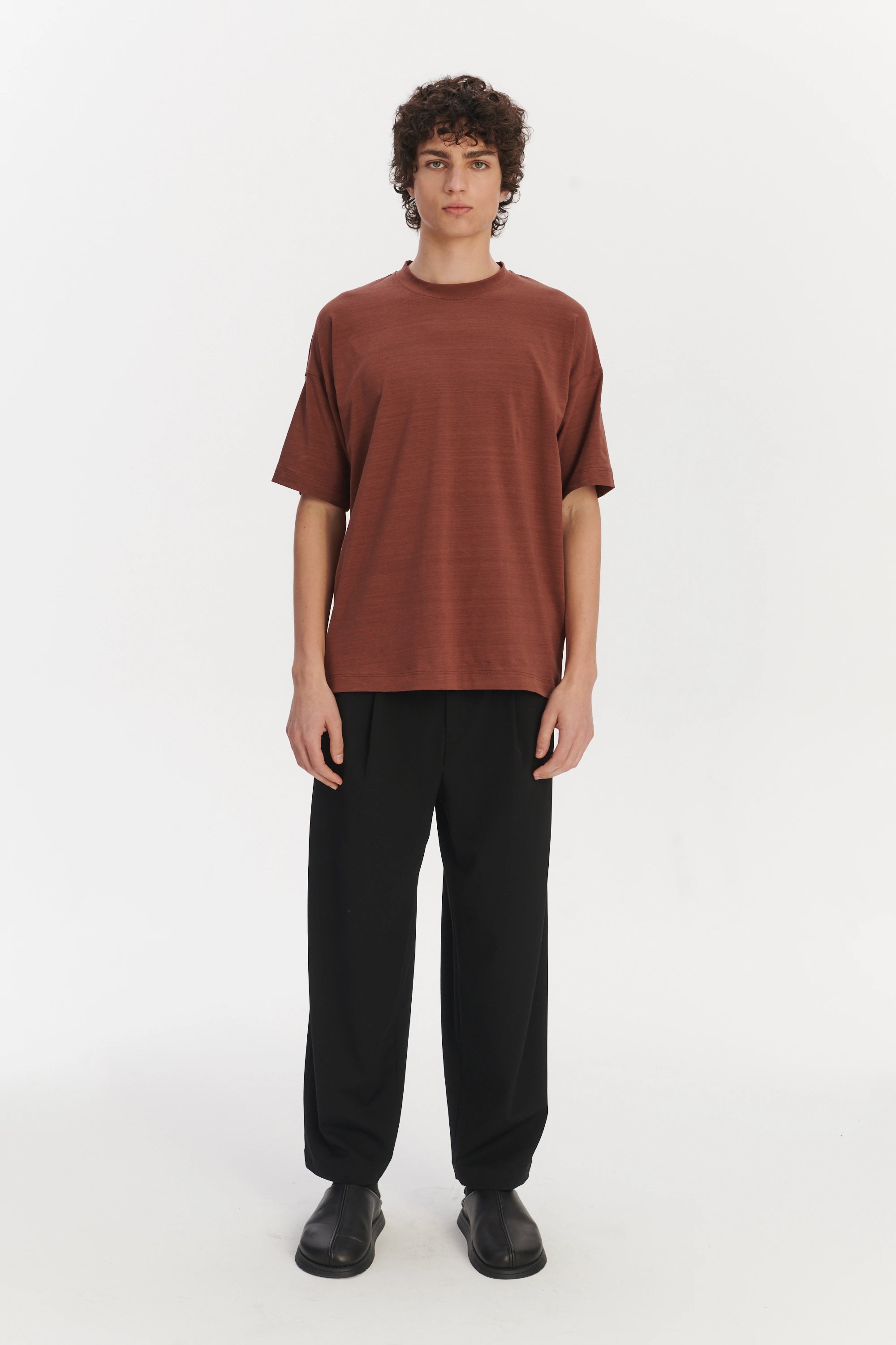 Oversized T-Shirt in a Rusty Red Brown Portuguese Organic Cotton and Lyocell
