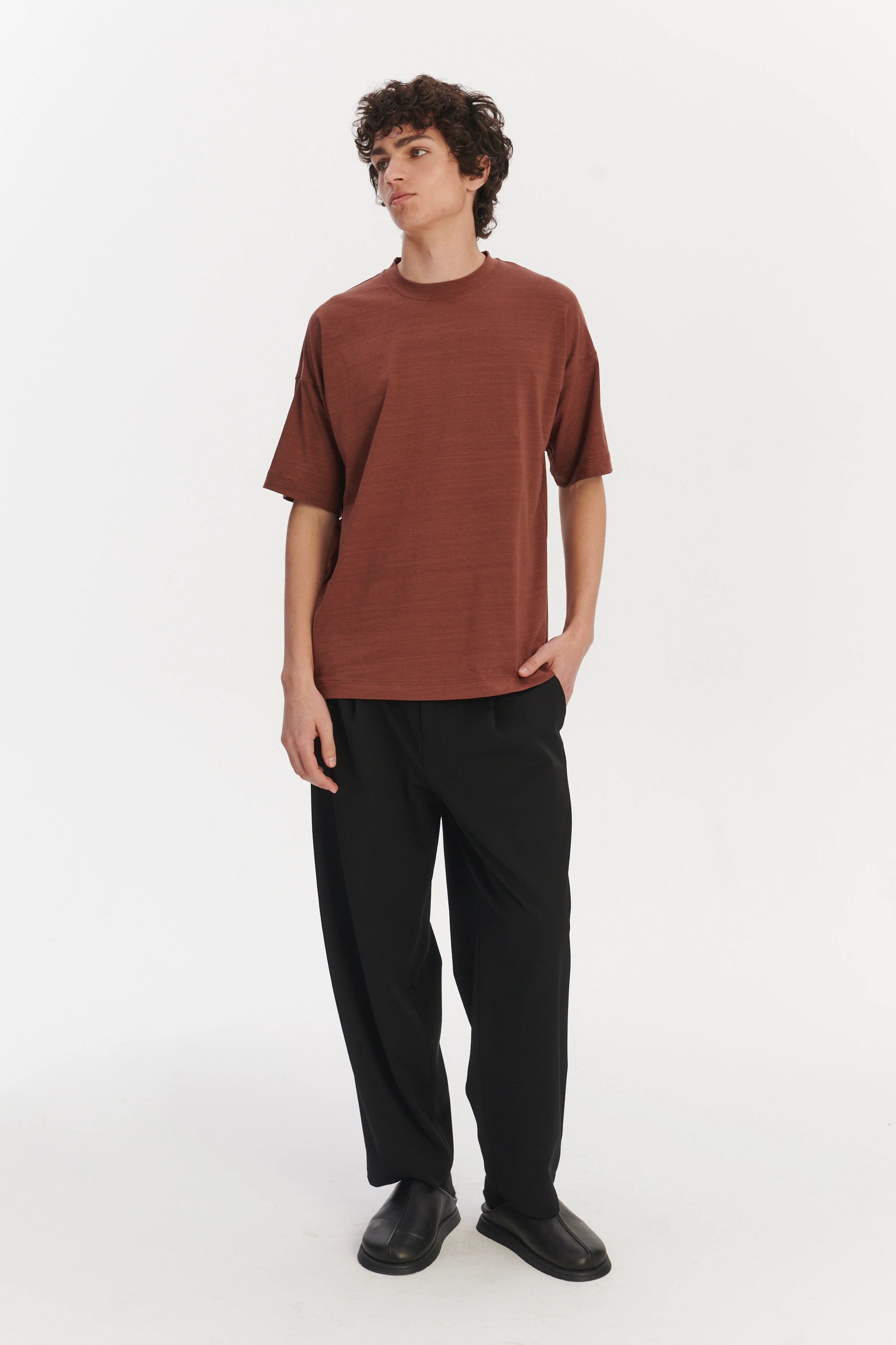 Oversized T-Shirt in a Rusty Red Brown Portuguese Organic Cotton and Lyocell