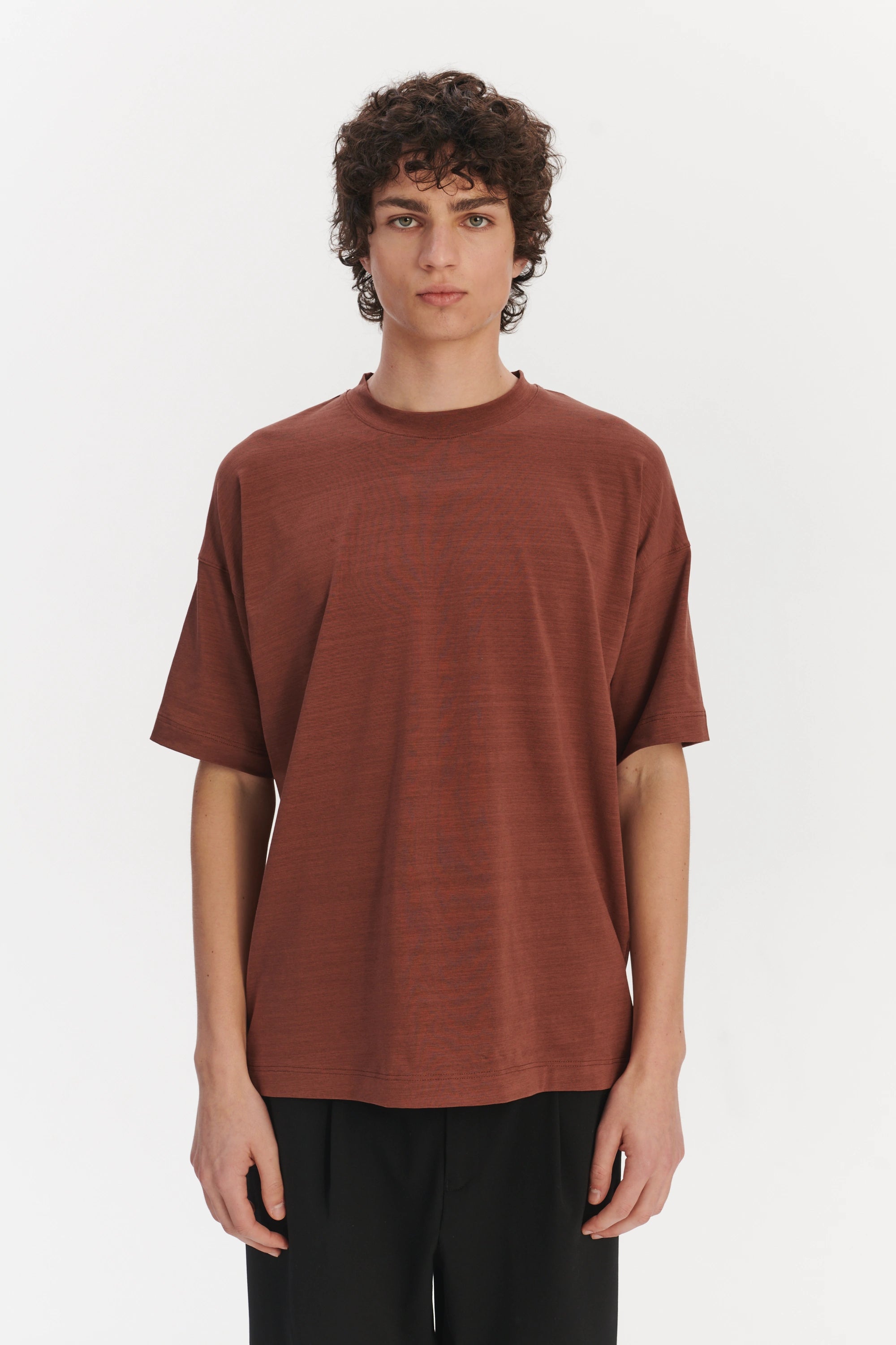 Oversized T-Shirt in a Rusty Red Brown Portuguese Organic Cotton and Lyocell