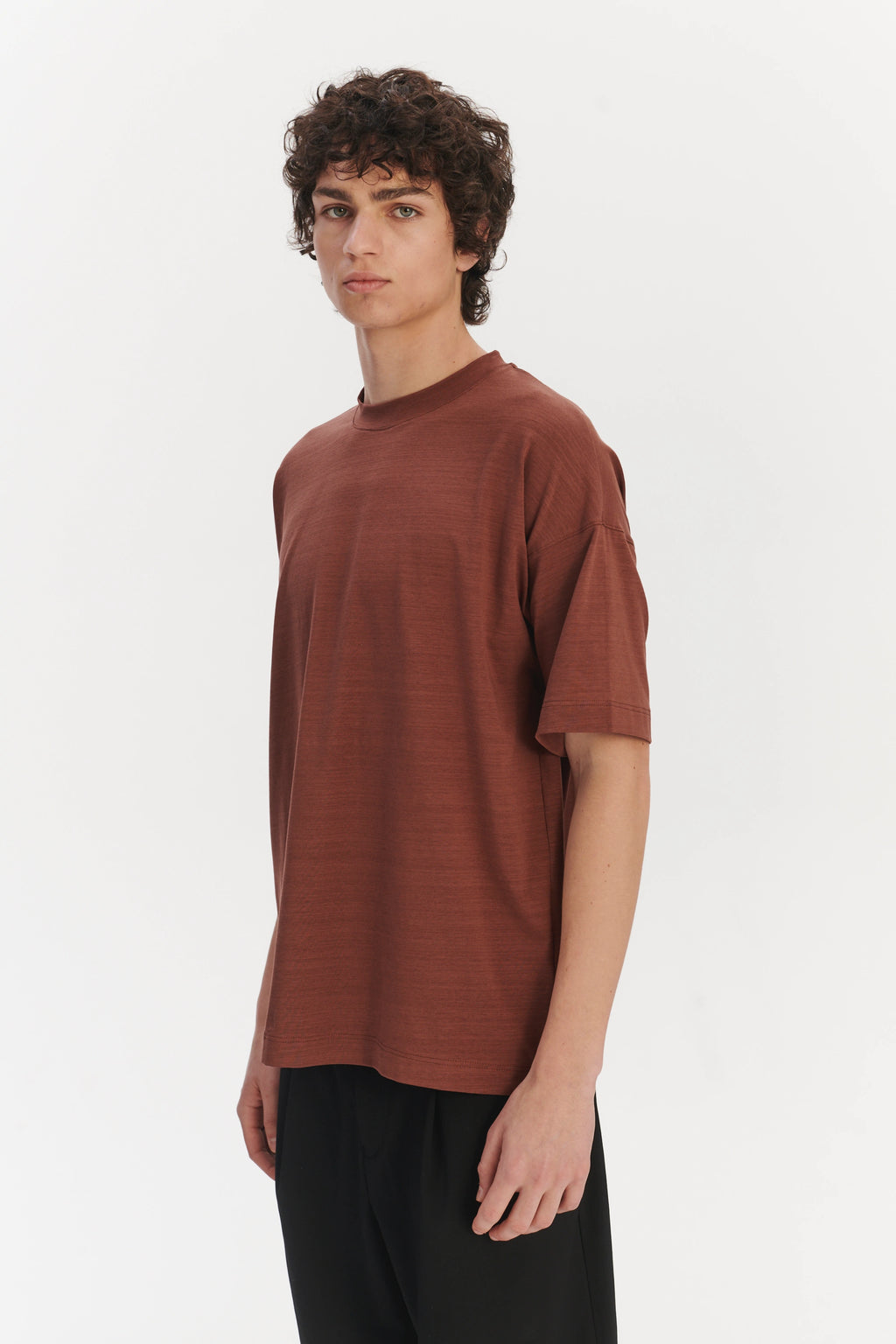 Oversized T-Shirt in a Rusty Red Brown Portuguese Organic Cotton and Lyocell