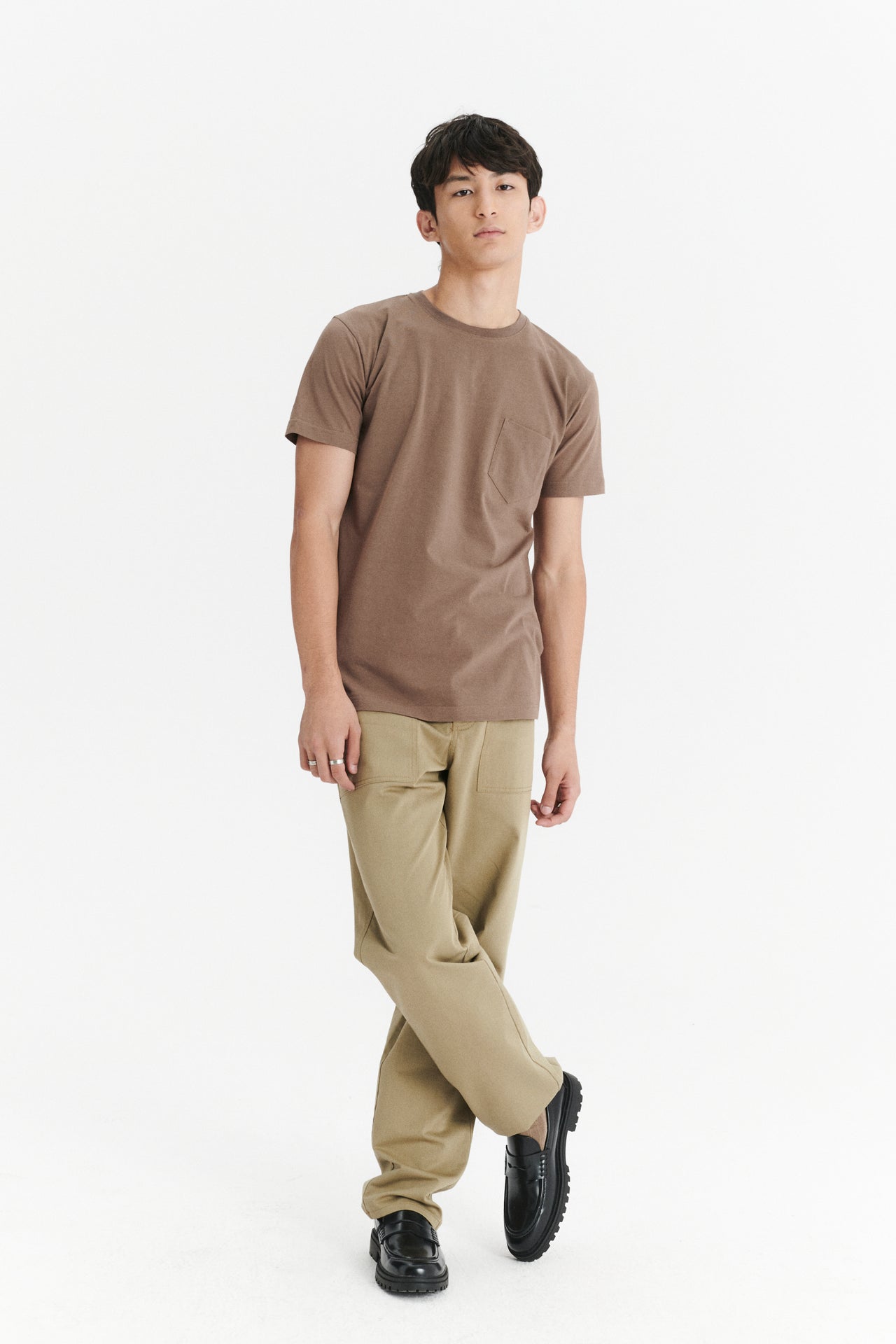 Pocket T-Shirt in a Taupe Shady Brown Japanese Soft Organic Cotton Jersey