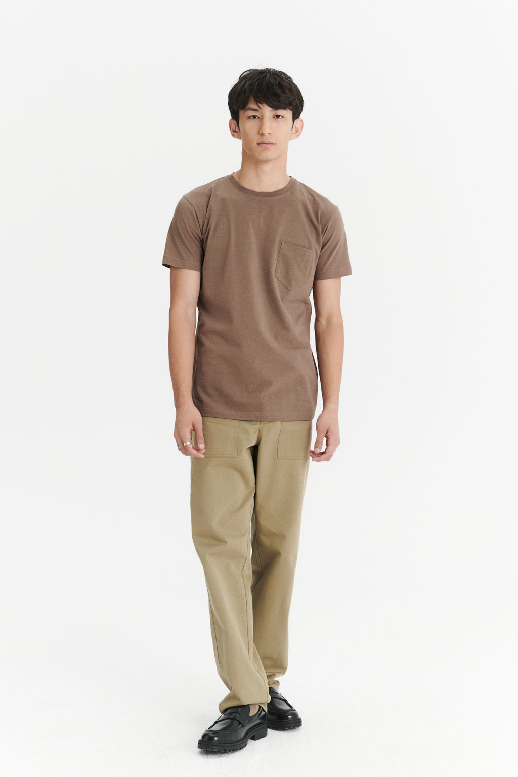 Pocket T-Shirt in a Taupe Shady Brown Japanese Soft Organic Cotton Jersey