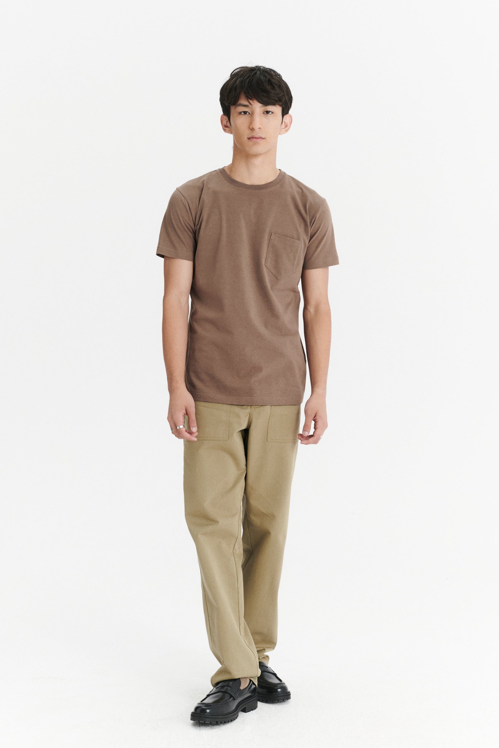 Pocket T-Shirt in a Taupe Shady Brown Japanese Soft Organic Cotton Jersey