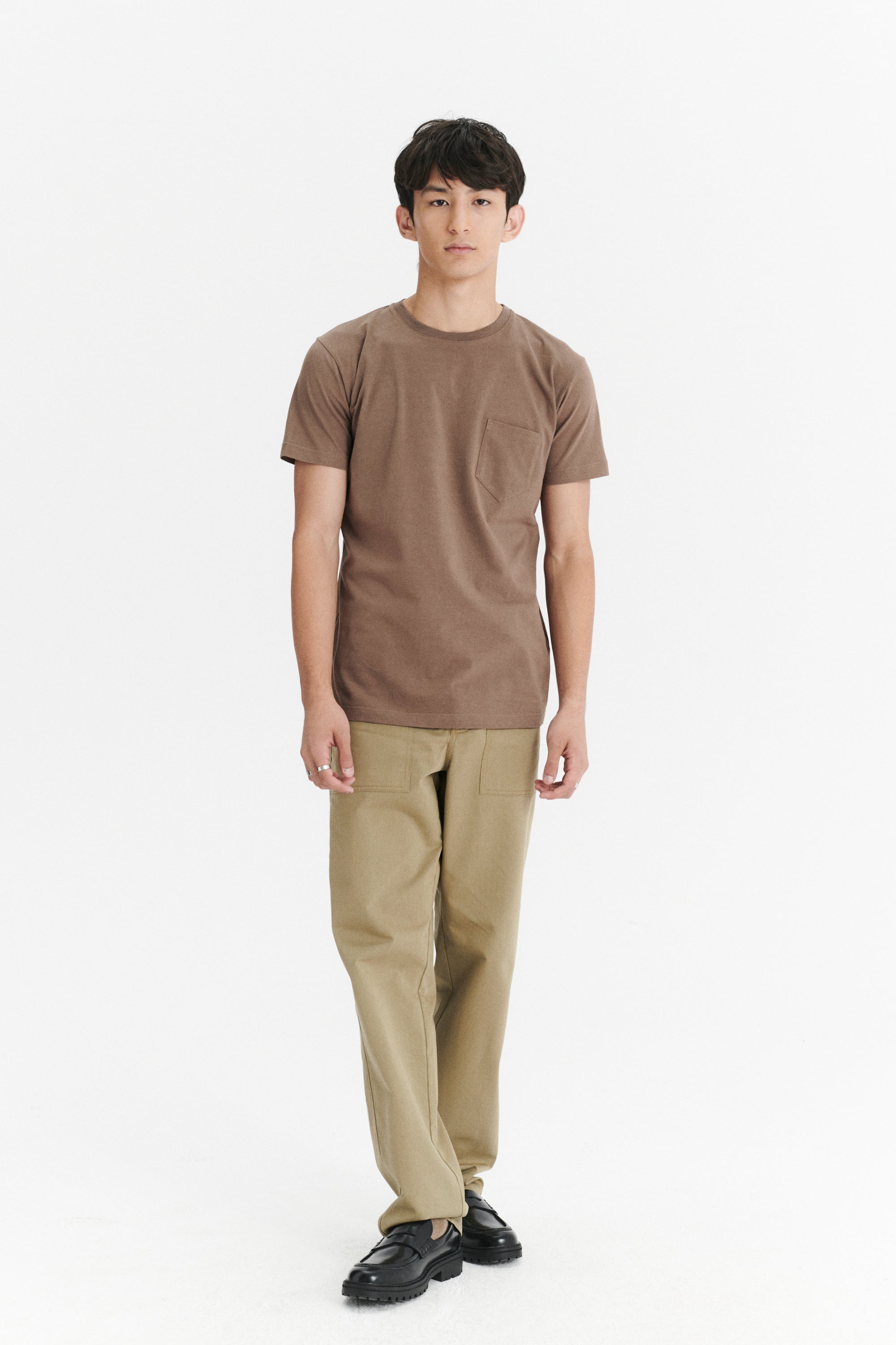 Pocket T-Shirt in a Taupe Shady Brown Japanese Soft Organic Cotton Jersey