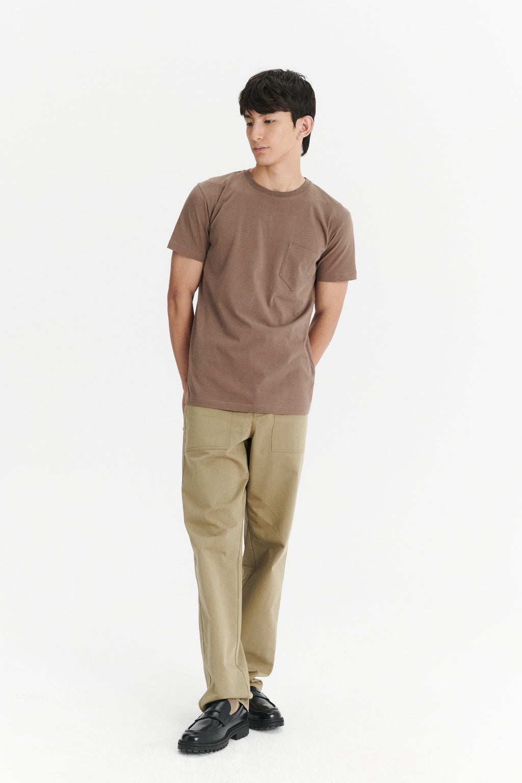 Pocket T-Shirt in a Taupe Shady Brown Japanese Soft Organic Cotton Jersey