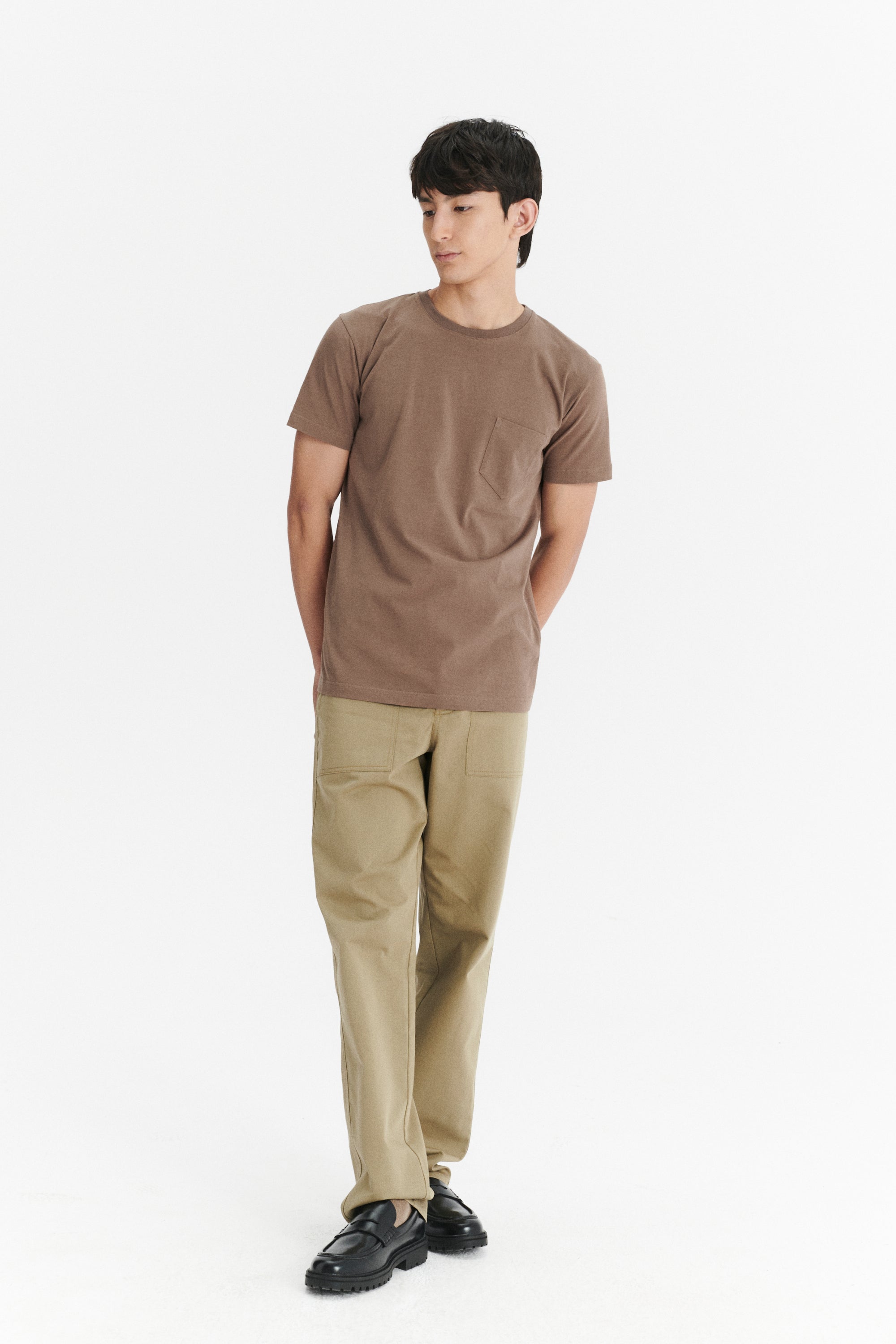 Pocket T-Shirt in a Taupe Shady Brown Japanese Soft Organic Cotton Jersey