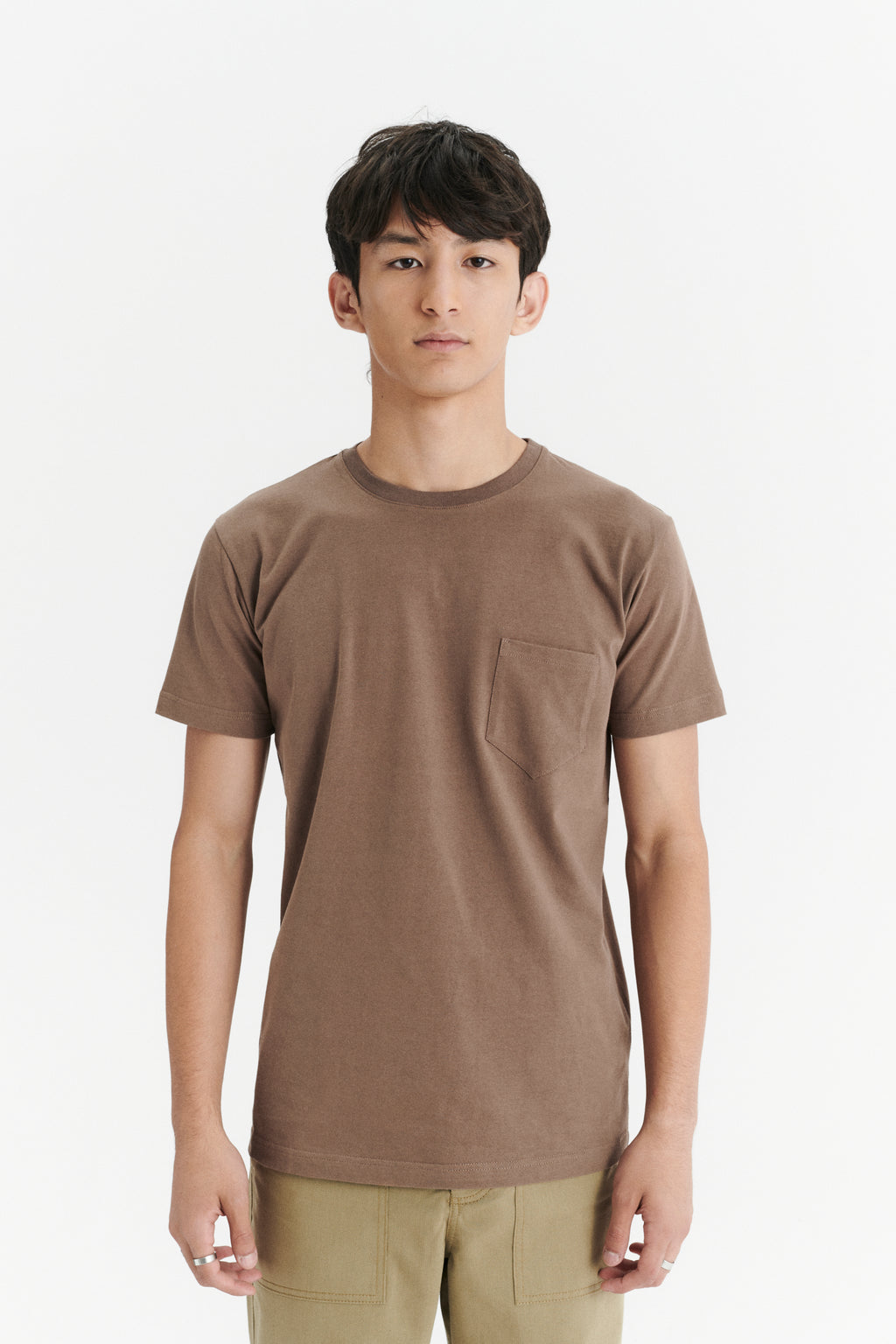 Pocket T-Shirt in a Taupe Shady Brown Japanese Soft Organic Cotton Jersey