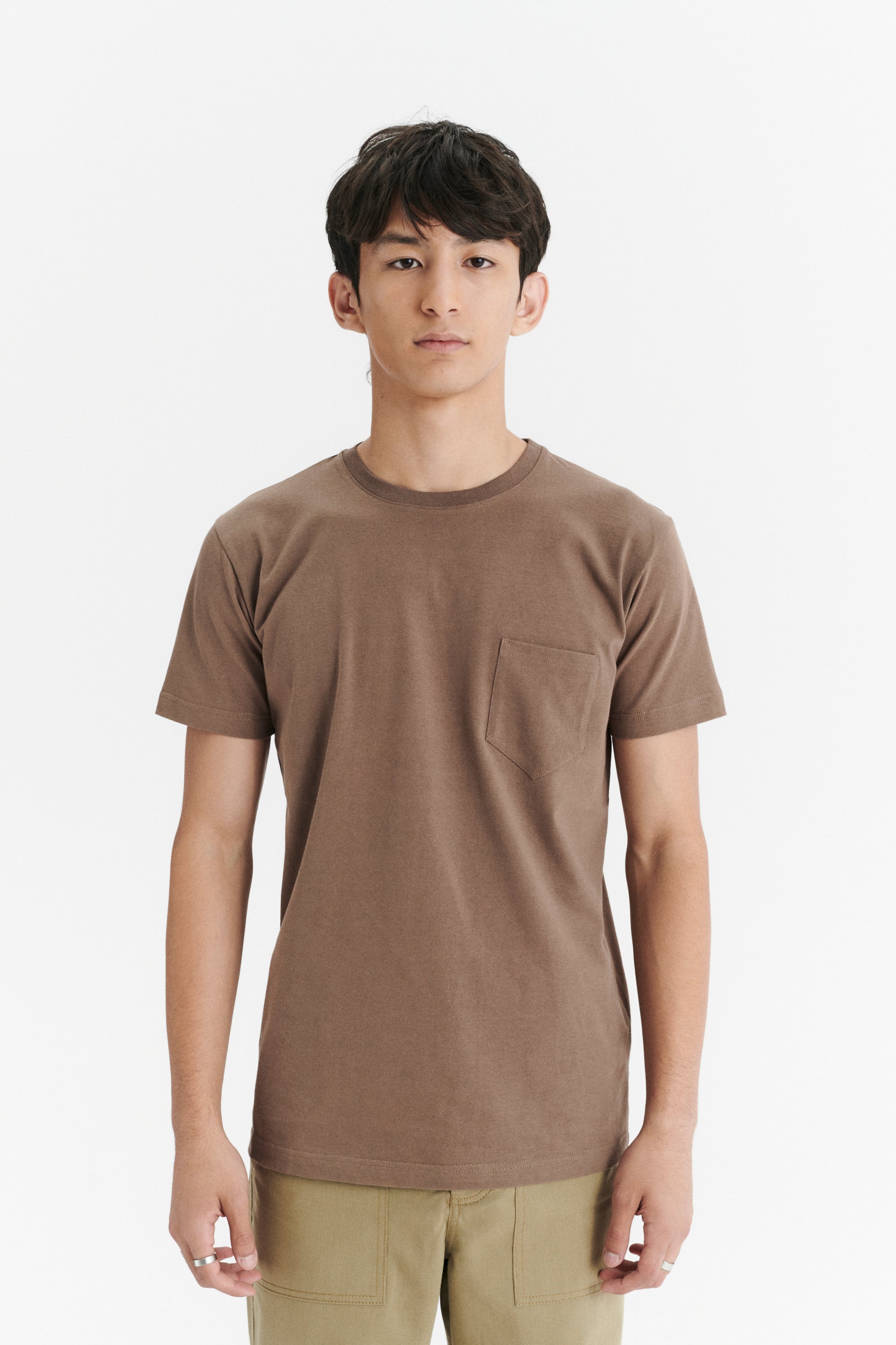 Pocket T-Shirt in a Taupe Shady Brown Japanese Soft Organic Cotton Jersey