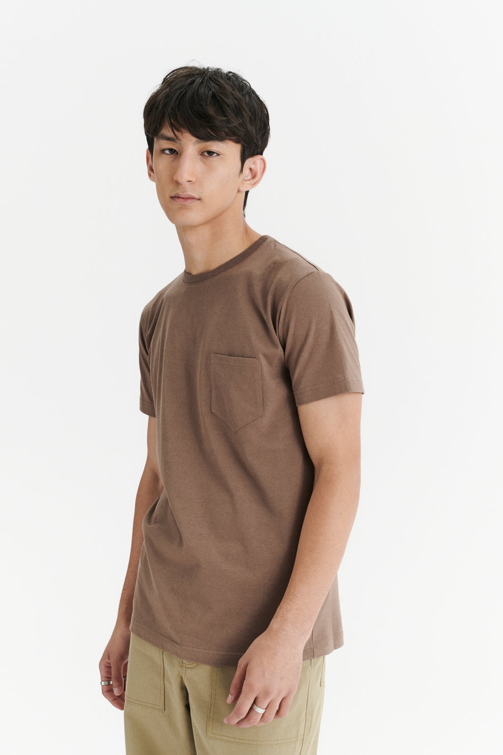 Pocket T-Shirt in a Taupe Shady Brown Japanese Soft Organic Cotton Jersey