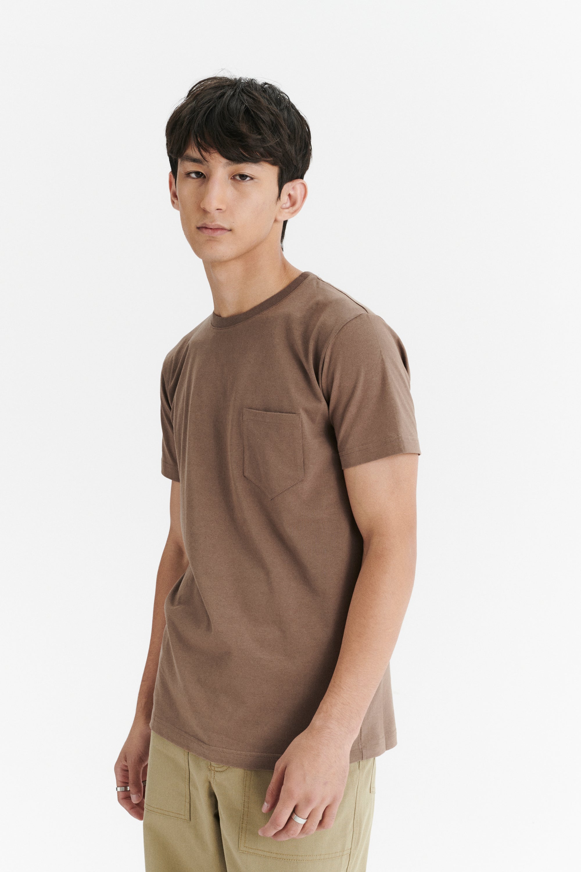Pocket T-Shirt in a Taupe Shady Brown Japanese Soft Organic Cotton Jersey