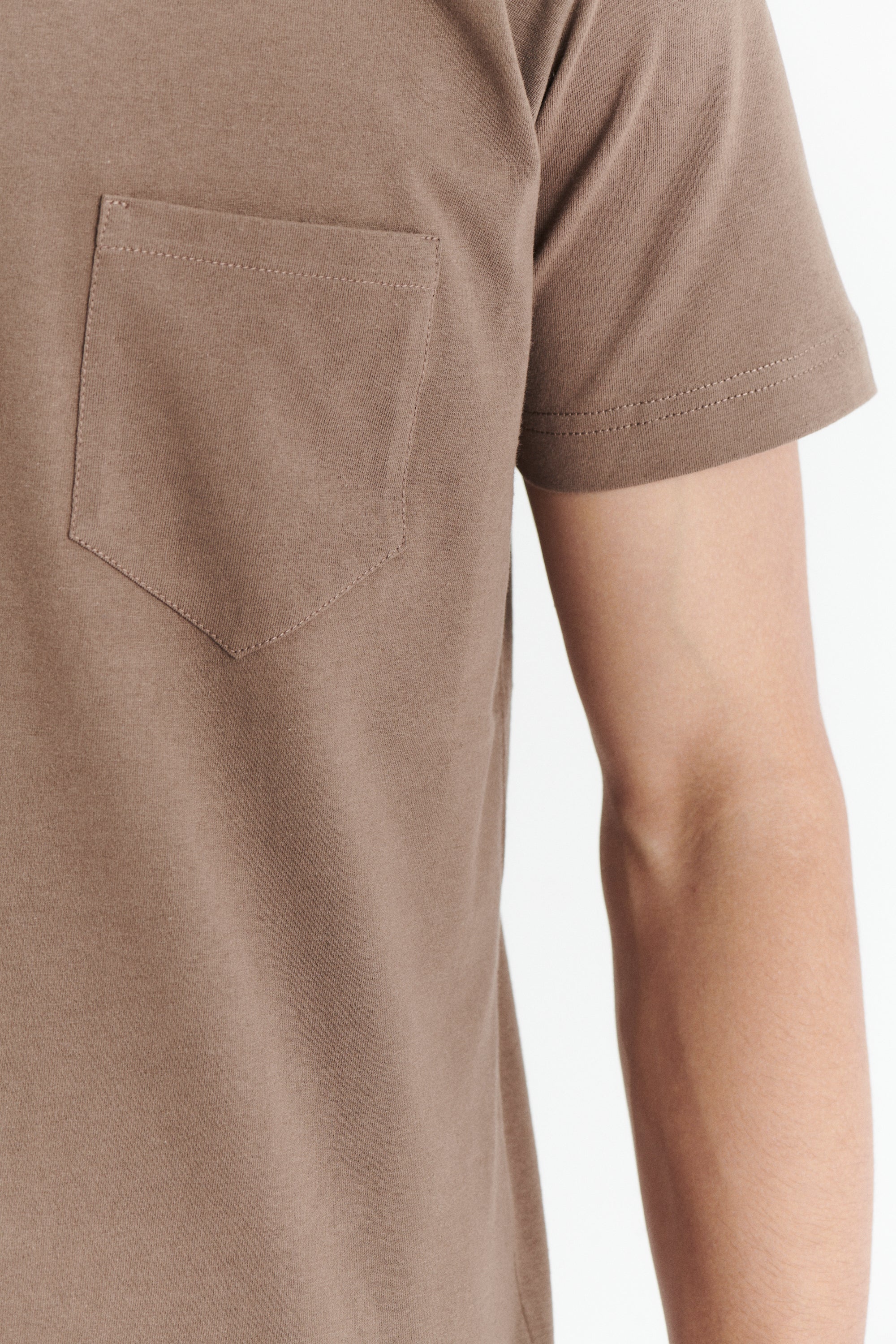 Pocket T-Shirt in a Taupe Shady Brown Japanese Soft Organic Cotton Jersey