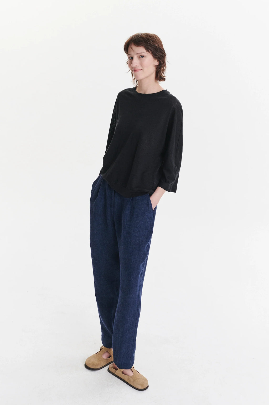 Threequarter Sleeve Top in the Finest Black Lithuanian Linen Jersey