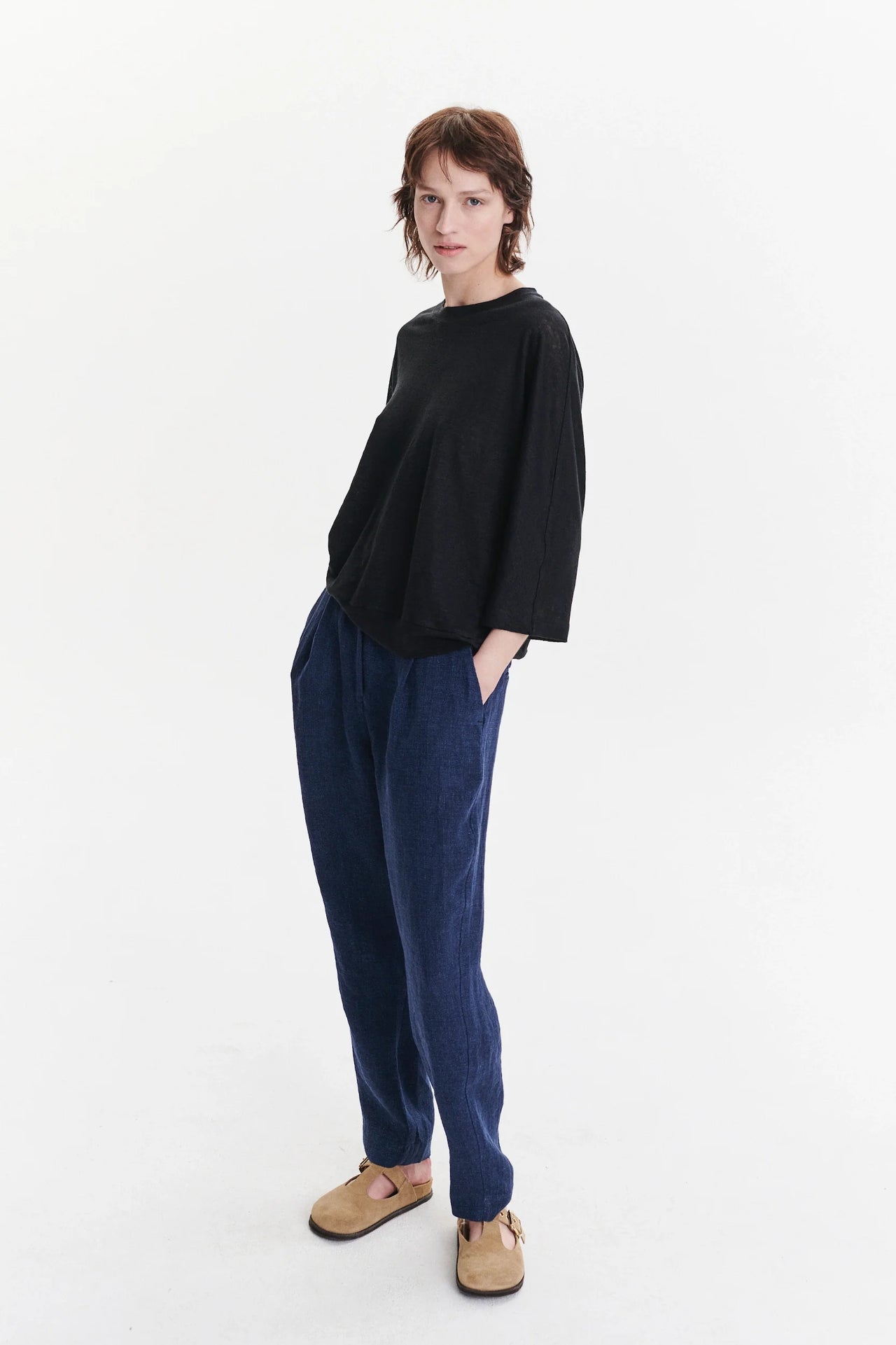 Threequarter Sleeve Top in the Finest Black Lithuanian Linen Jersey