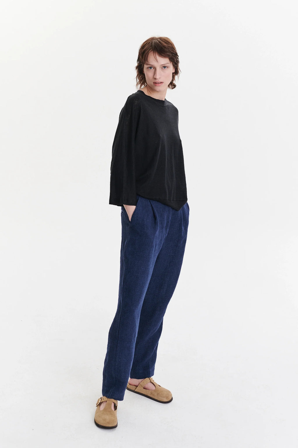 Threequarter Sleeve Top in the Finest Black Lithuanian Linen Jersey