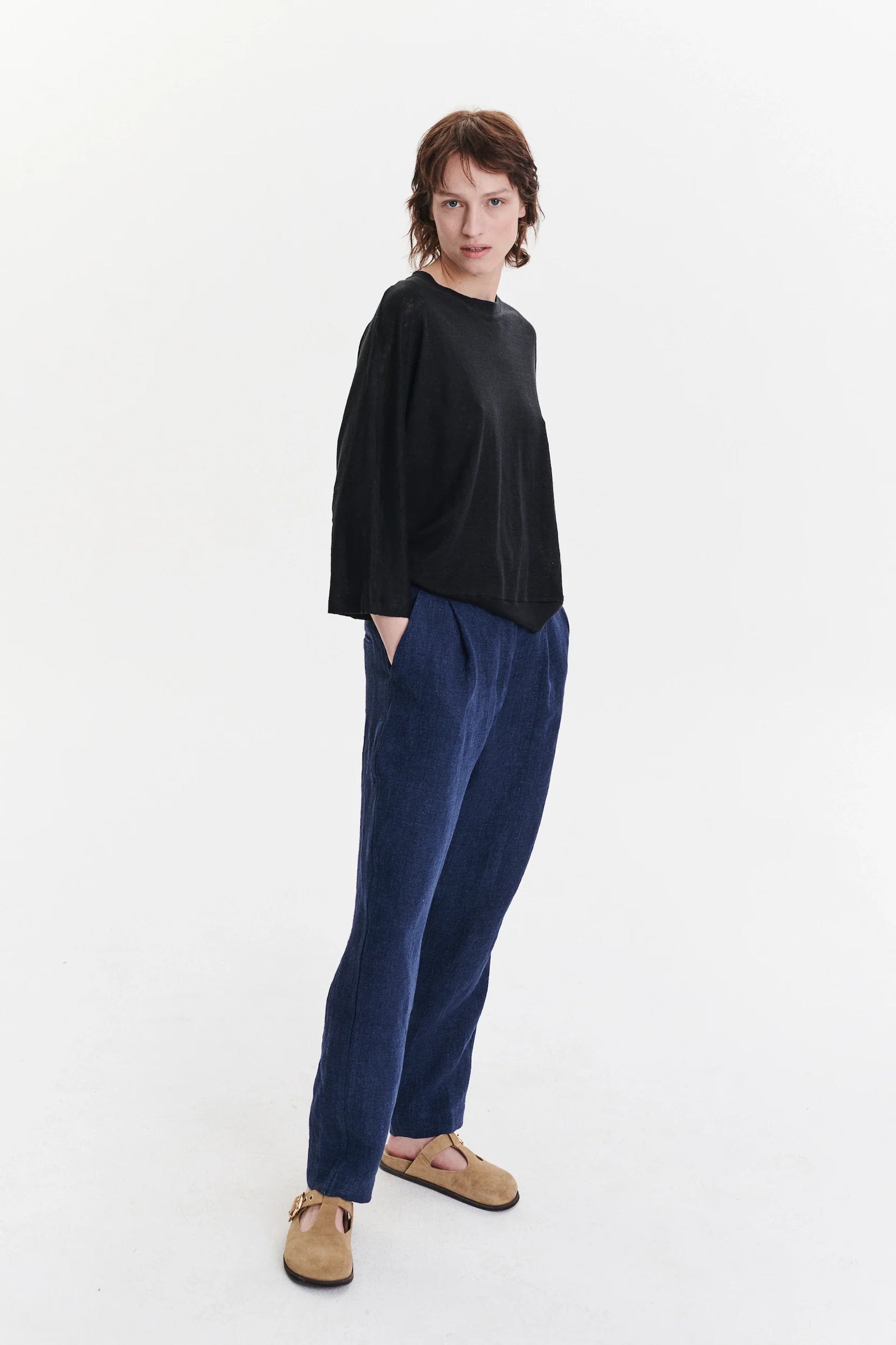 Threequarter Sleeve Top in the Finest Black Lithuanian Linen Jersey