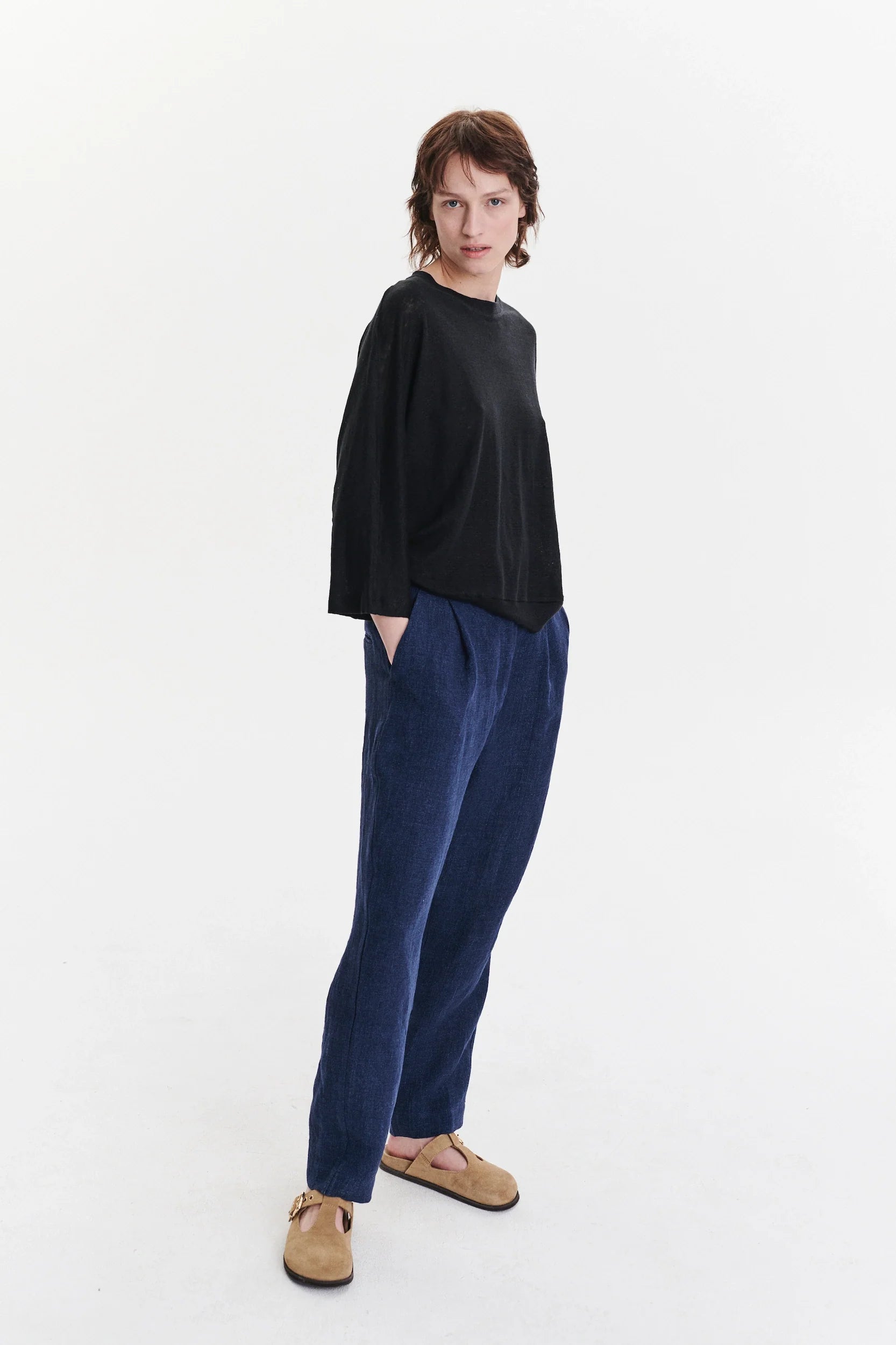 Threequarter Sleeve Top in the Finest Black Lithuanian Linen Jersey