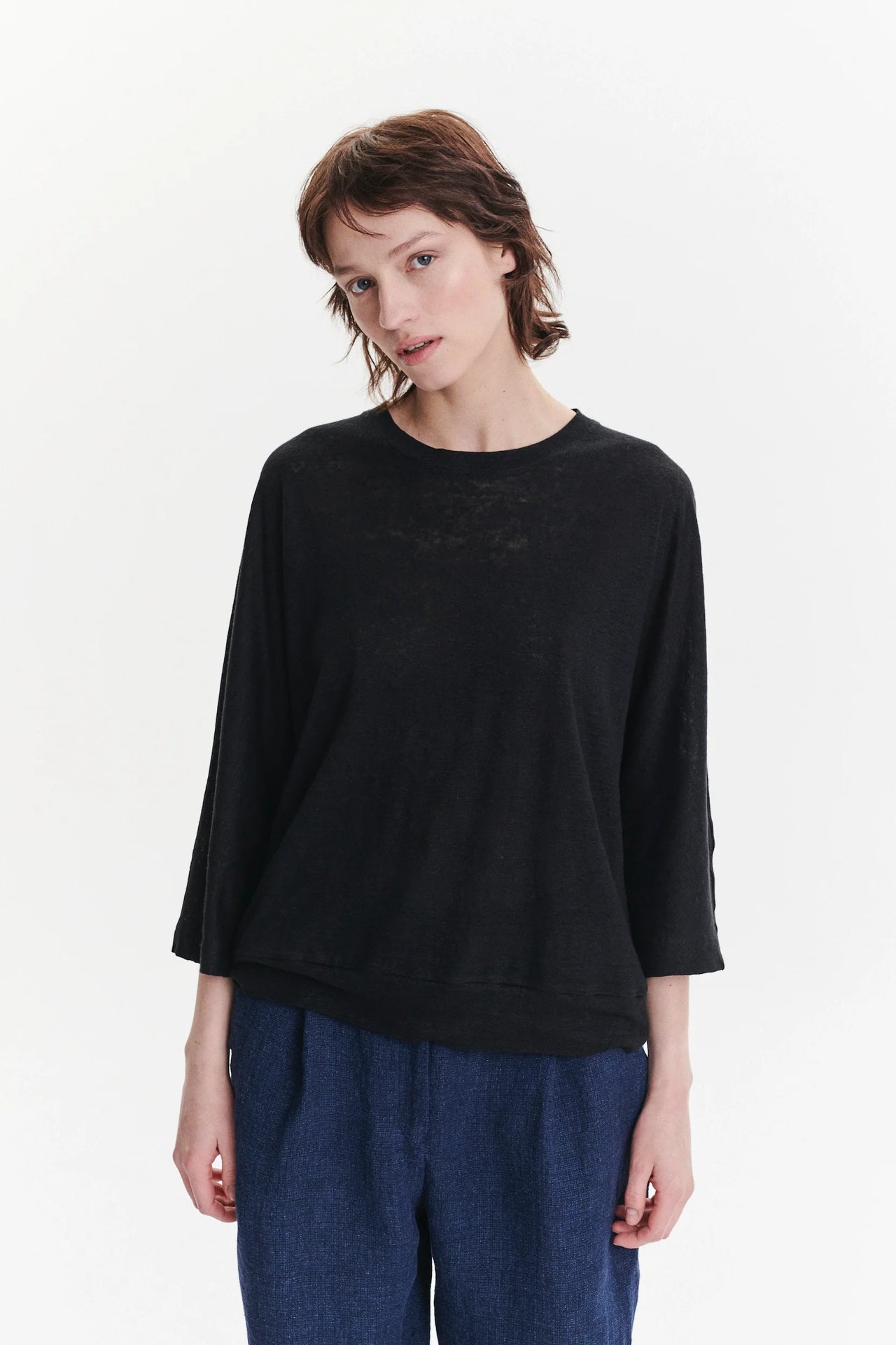 Threequarter Sleeve Top in the Finest Black Lithuanian Linen Jersey