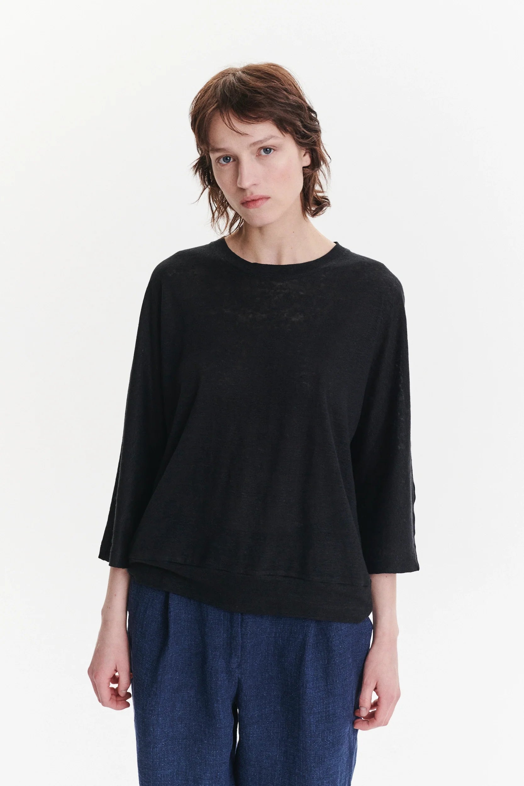 Threequarter Sleeve Top in the Finest Black Lithuanian Linen Jersey