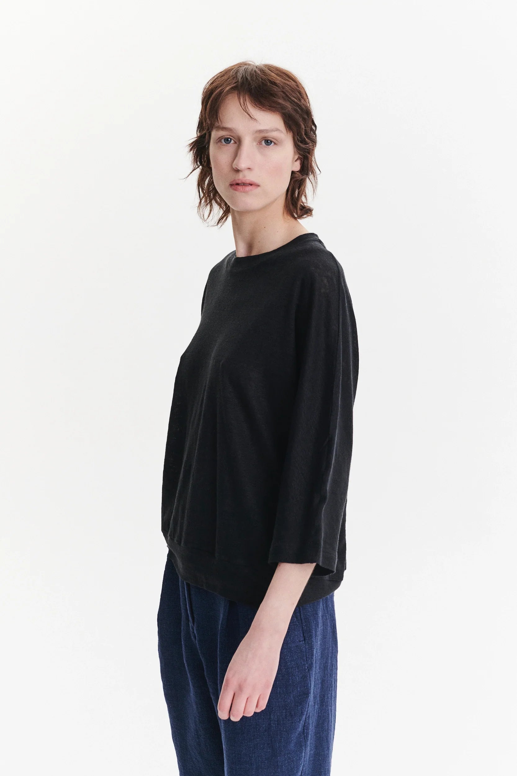 Threequarter Sleeve Top in the Finest Black Lithuanian Linen Jersey
