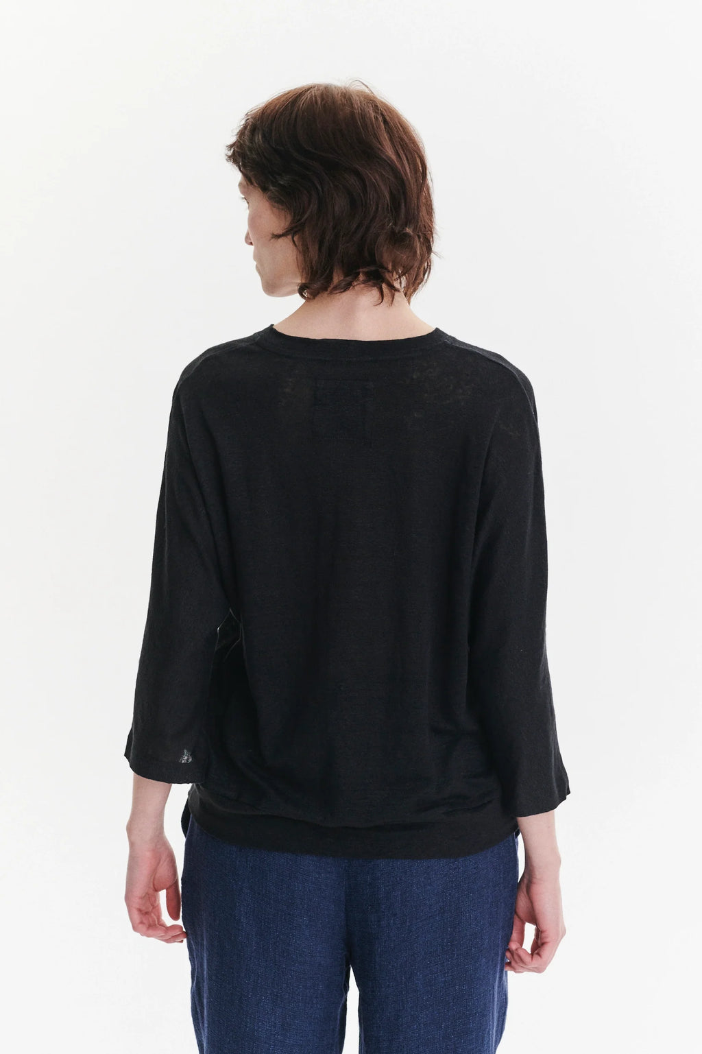 Threequarter Sleeve Top in the Finest Black Lithuanian Linen Jersey