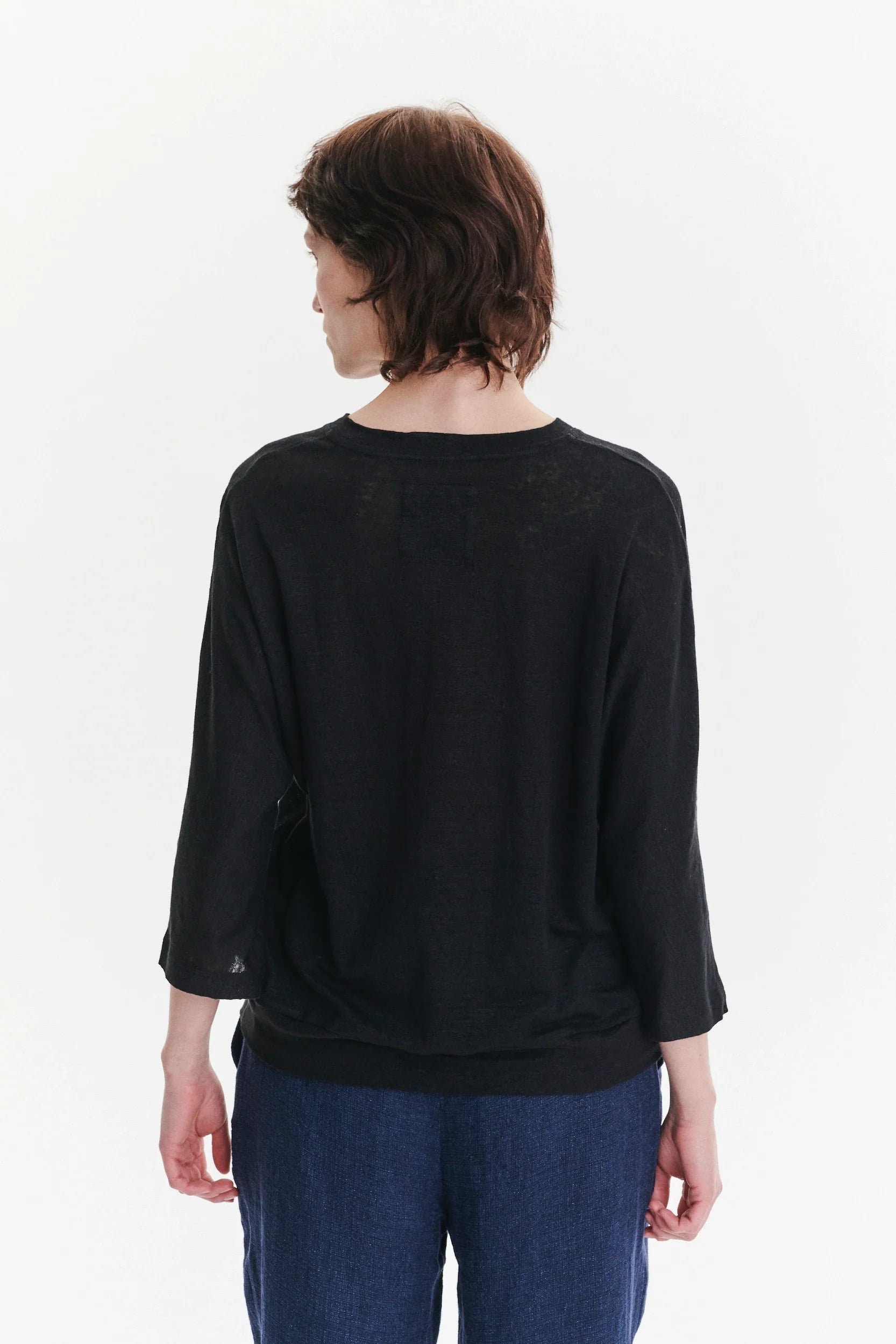 Threequarter Sleeve Top in the Finest Black Lithuanian Linen Jersey