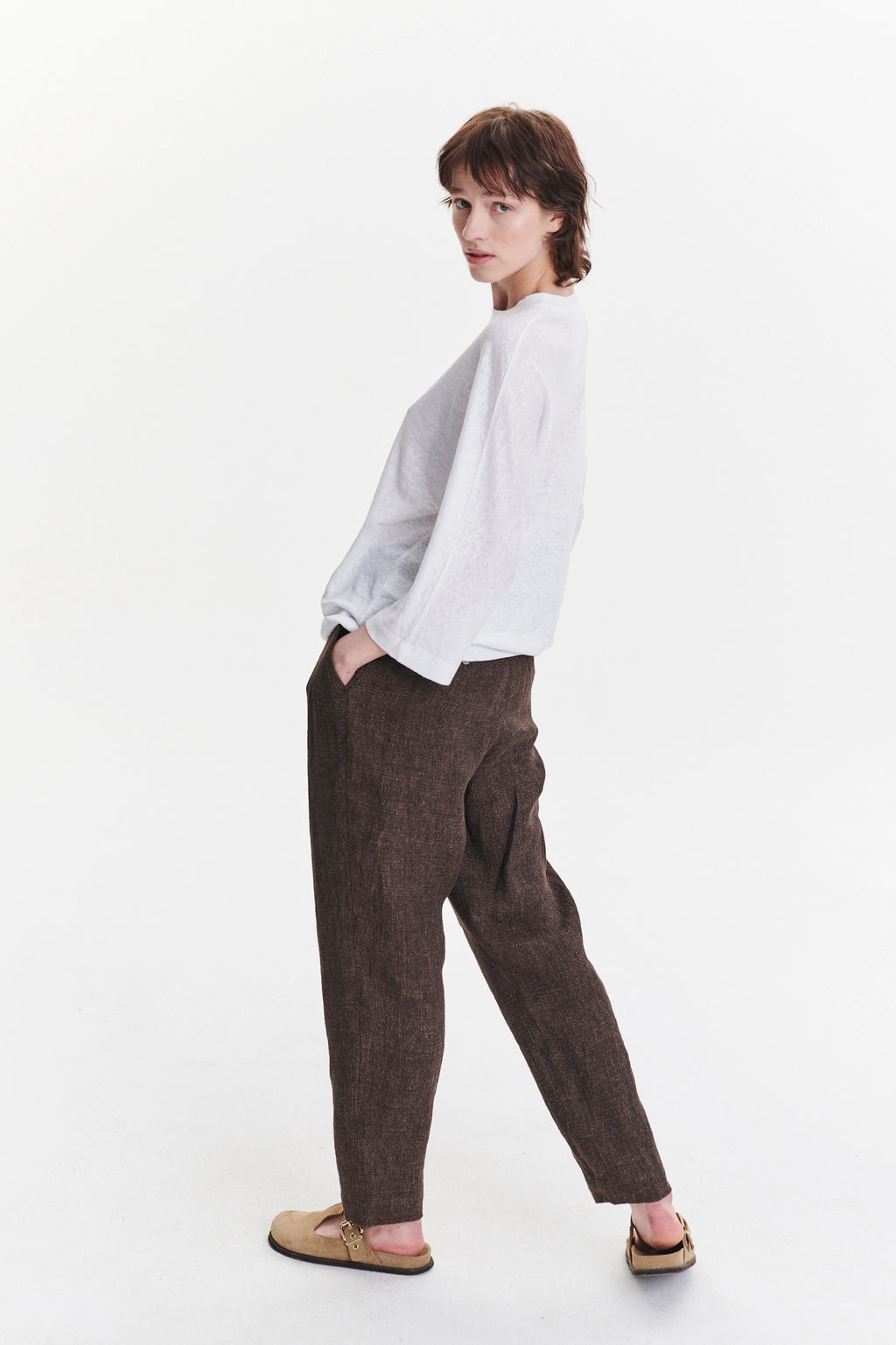 Threequarter Sleeve Top in the Finest White Lithuanian Linen Jersey