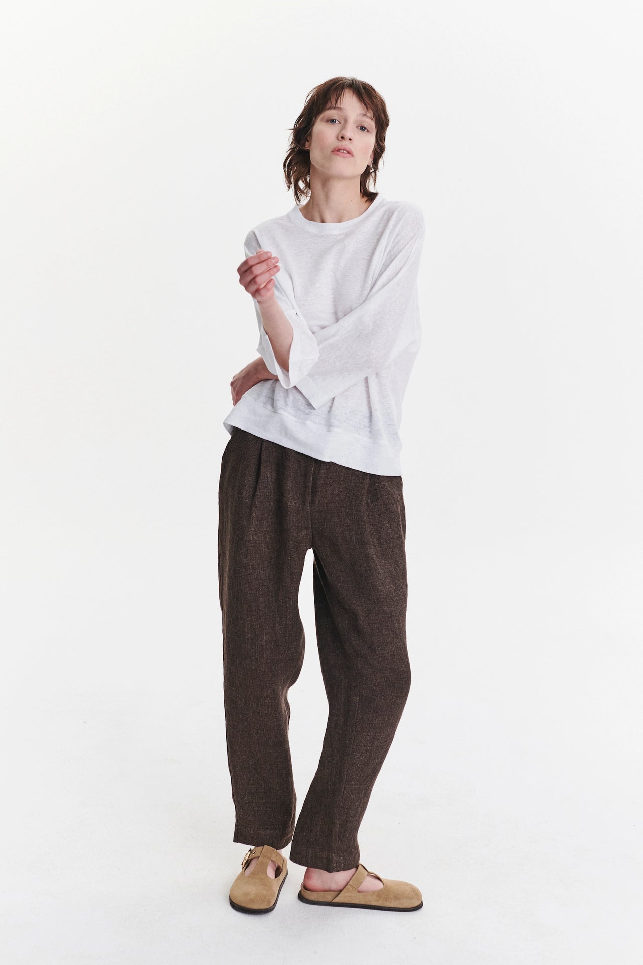 Threequarter Sleeve Top in the Finest White Lithuanian Linen Jersey