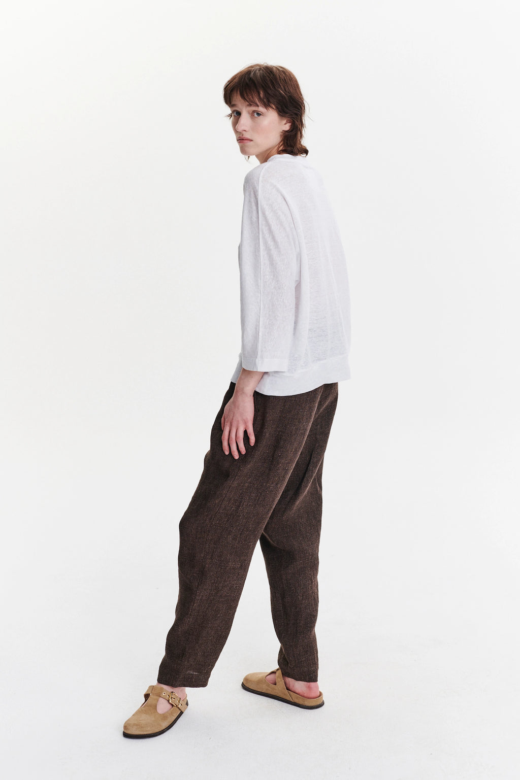 Threequarter Sleeve Top in the Finest White Lithuanian Linen Jersey