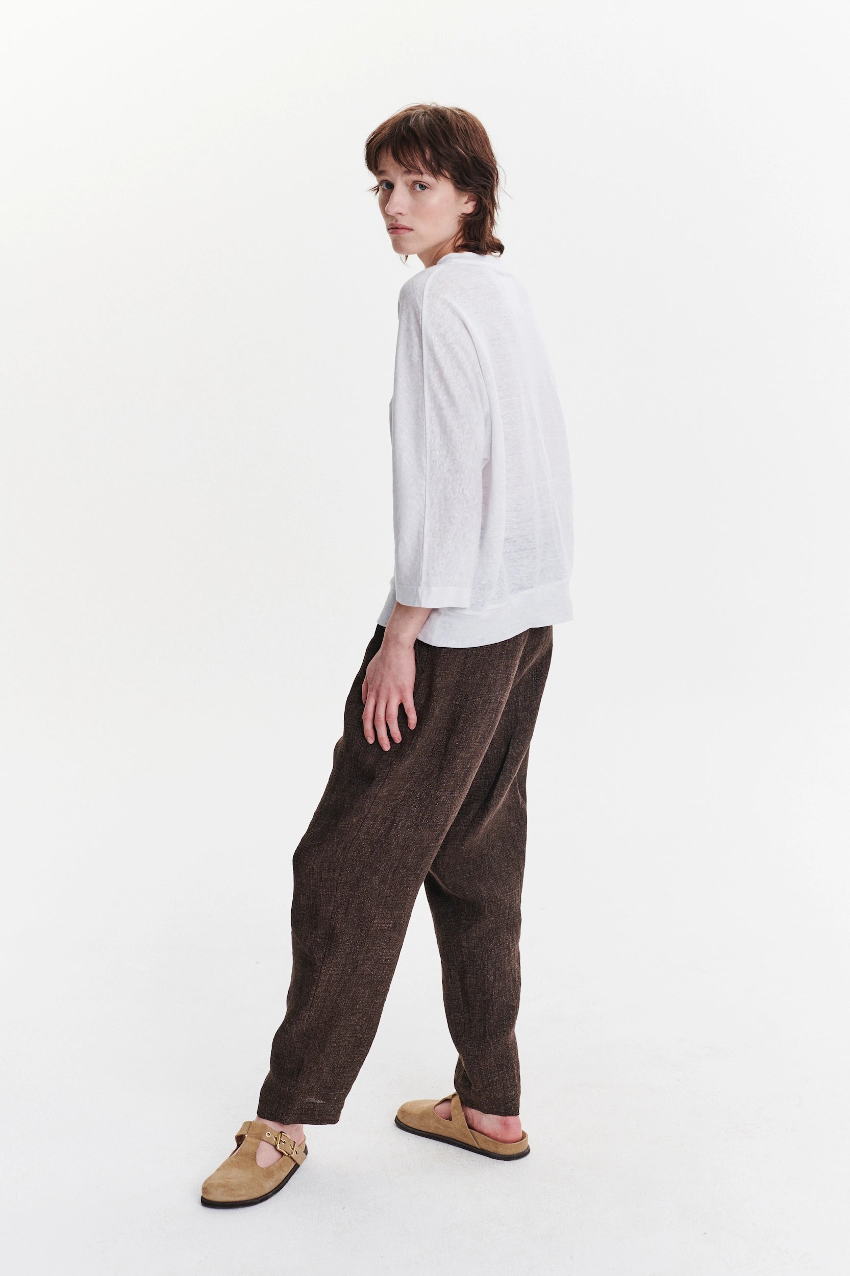 Threequarter Sleeve Top in the Finest White Lithuanian Linen Jersey