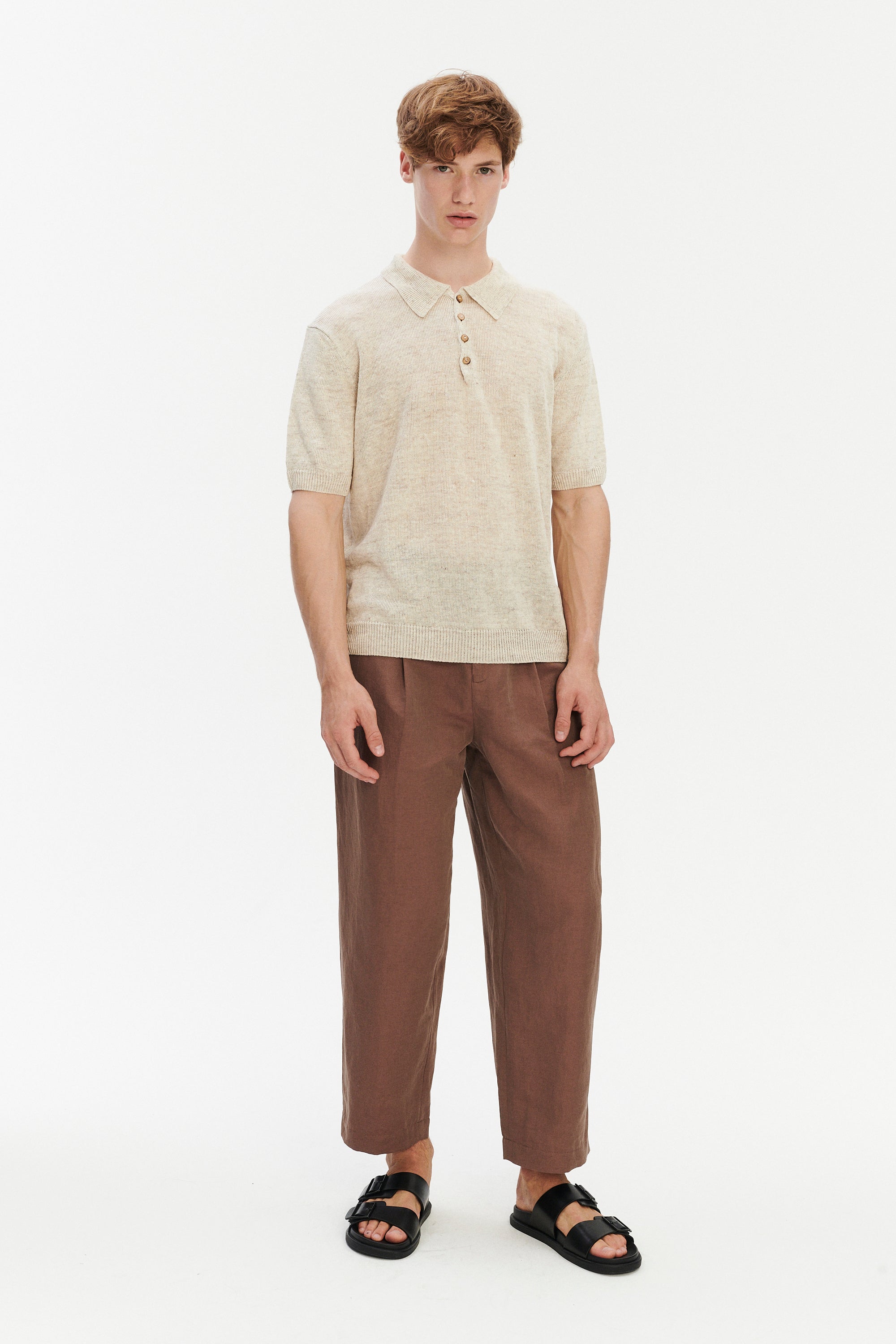 Short Sleeve Linen Polo – Oat