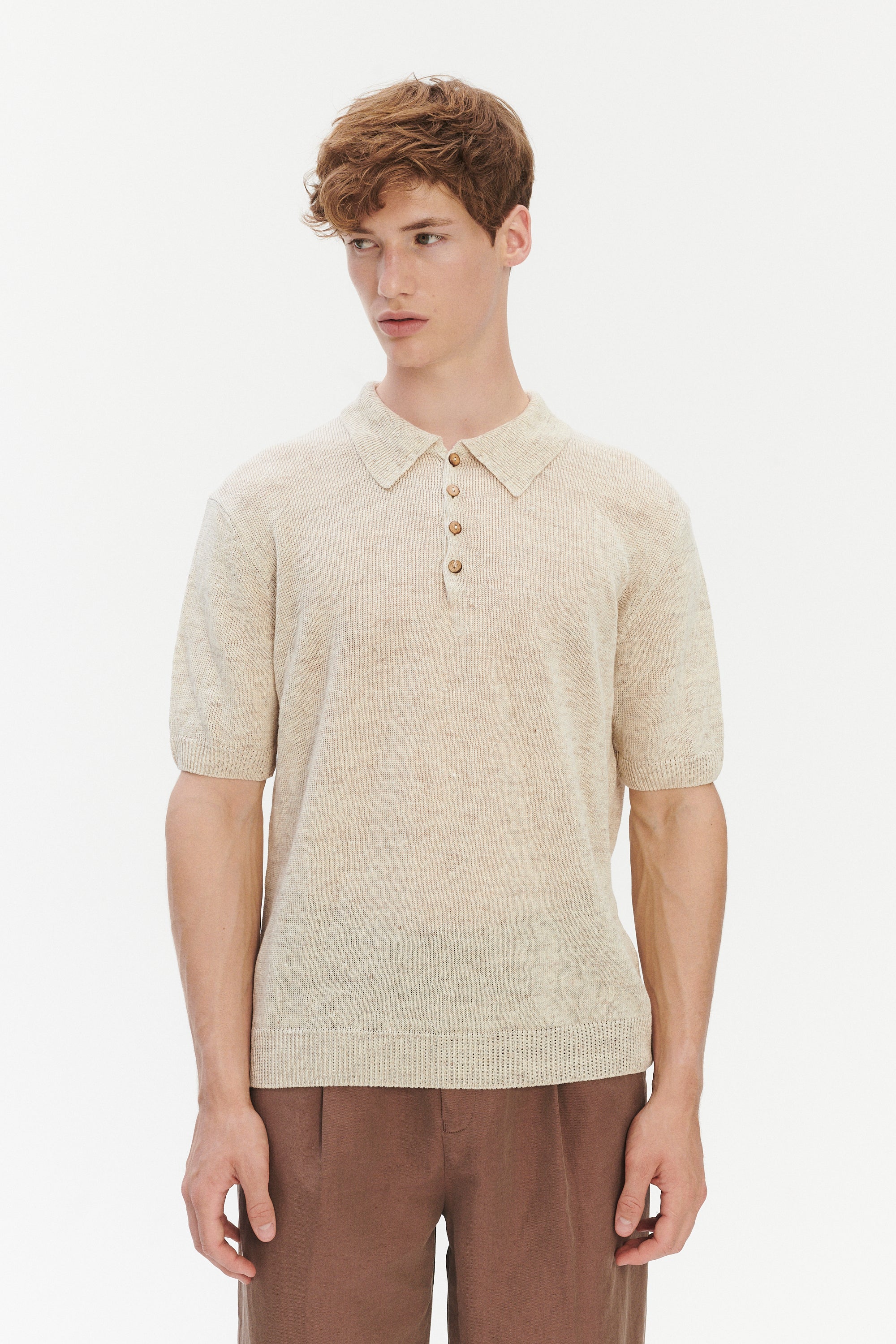 Short Sleeve Linen Polo – Oat
