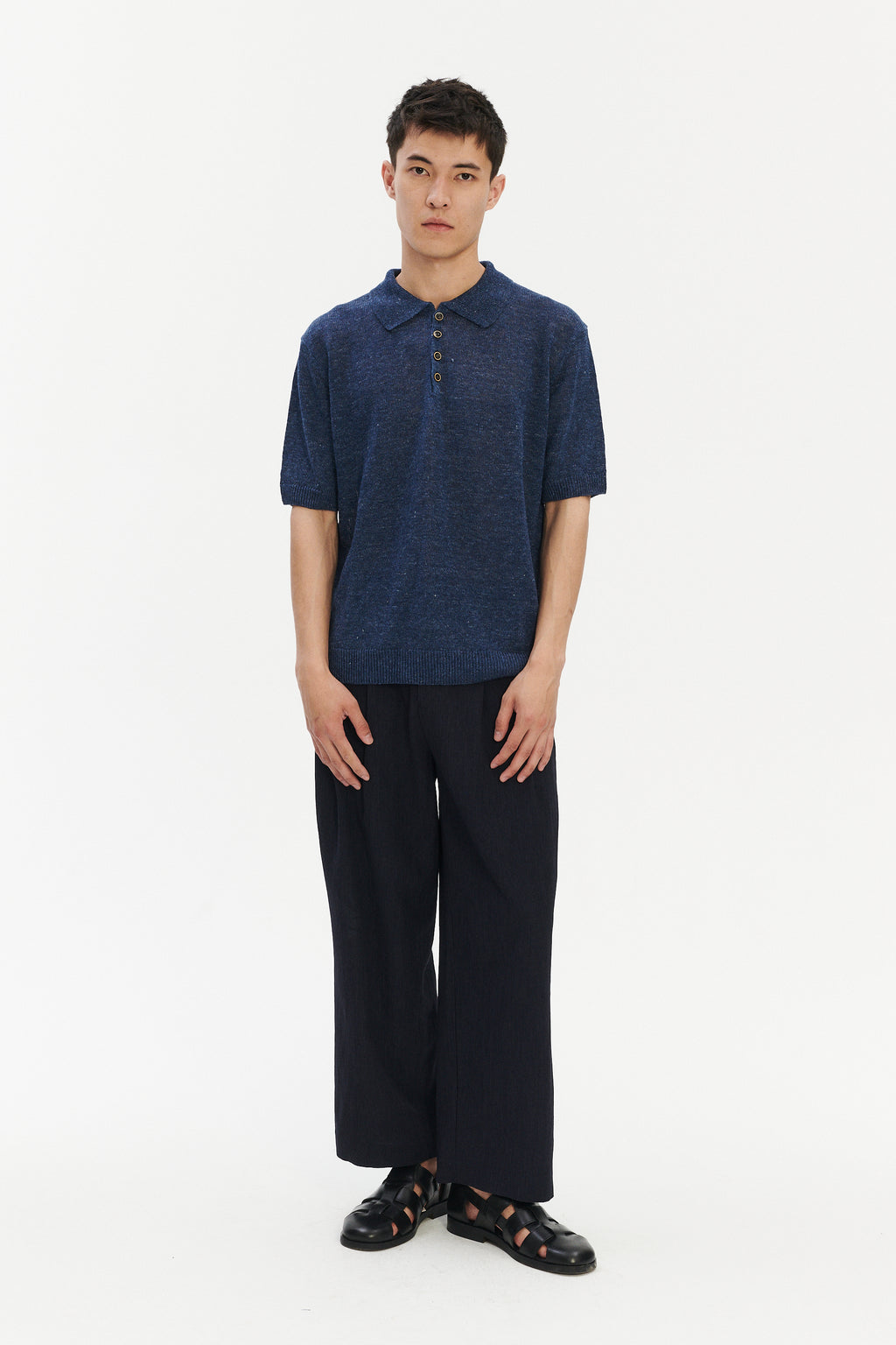 Short Sleeve Polo in Evening Blue Italian Linen