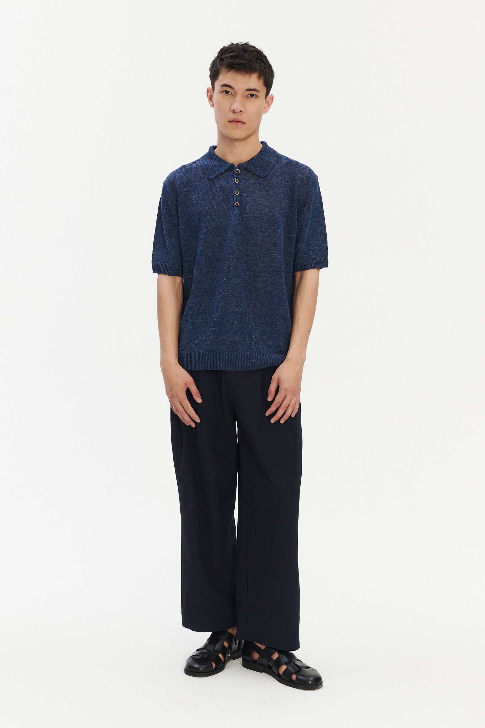 Short Sleeve Polo in an Evening Sky Blue Italian Linen