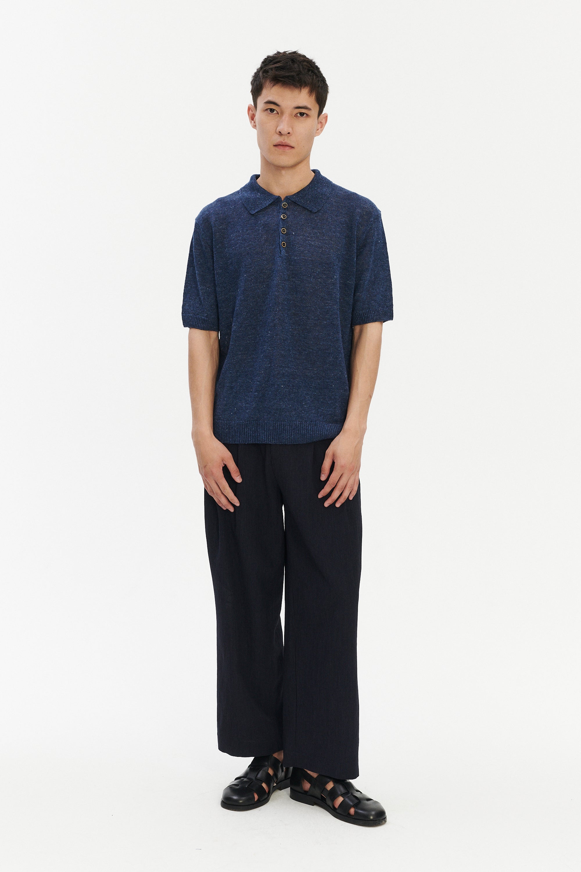 Short Sleeve Polo in Evening Blue Italian Linen