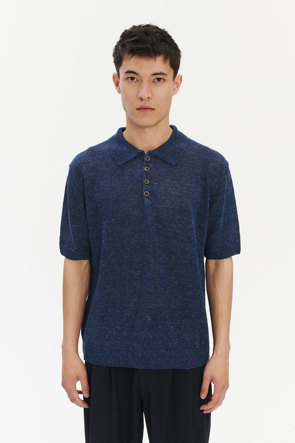 Short Sleeve Polo in Evening Blue Italian Linen
