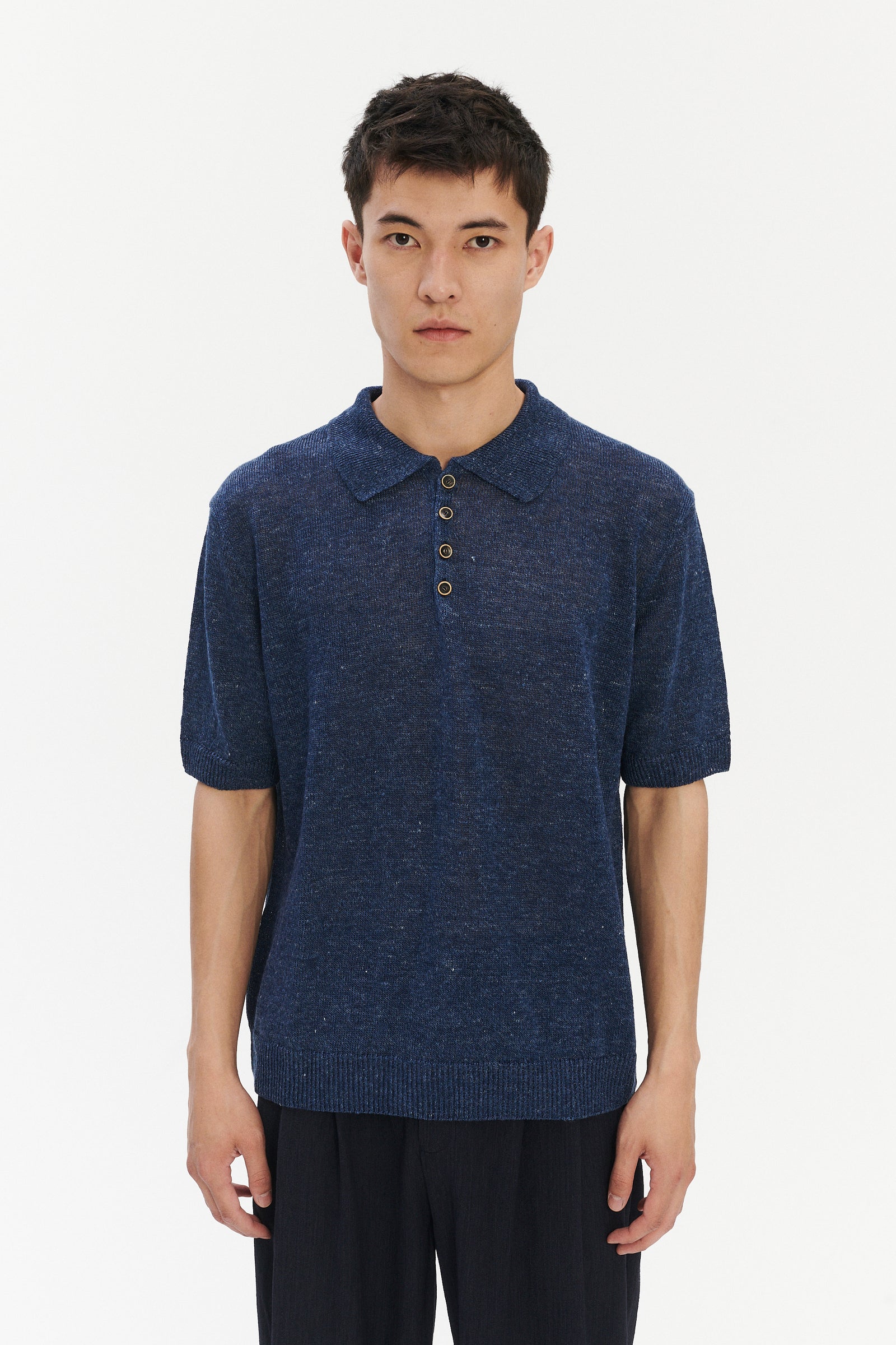 Short Sleeve Polo in an Evening Sky Blue Italian Linen