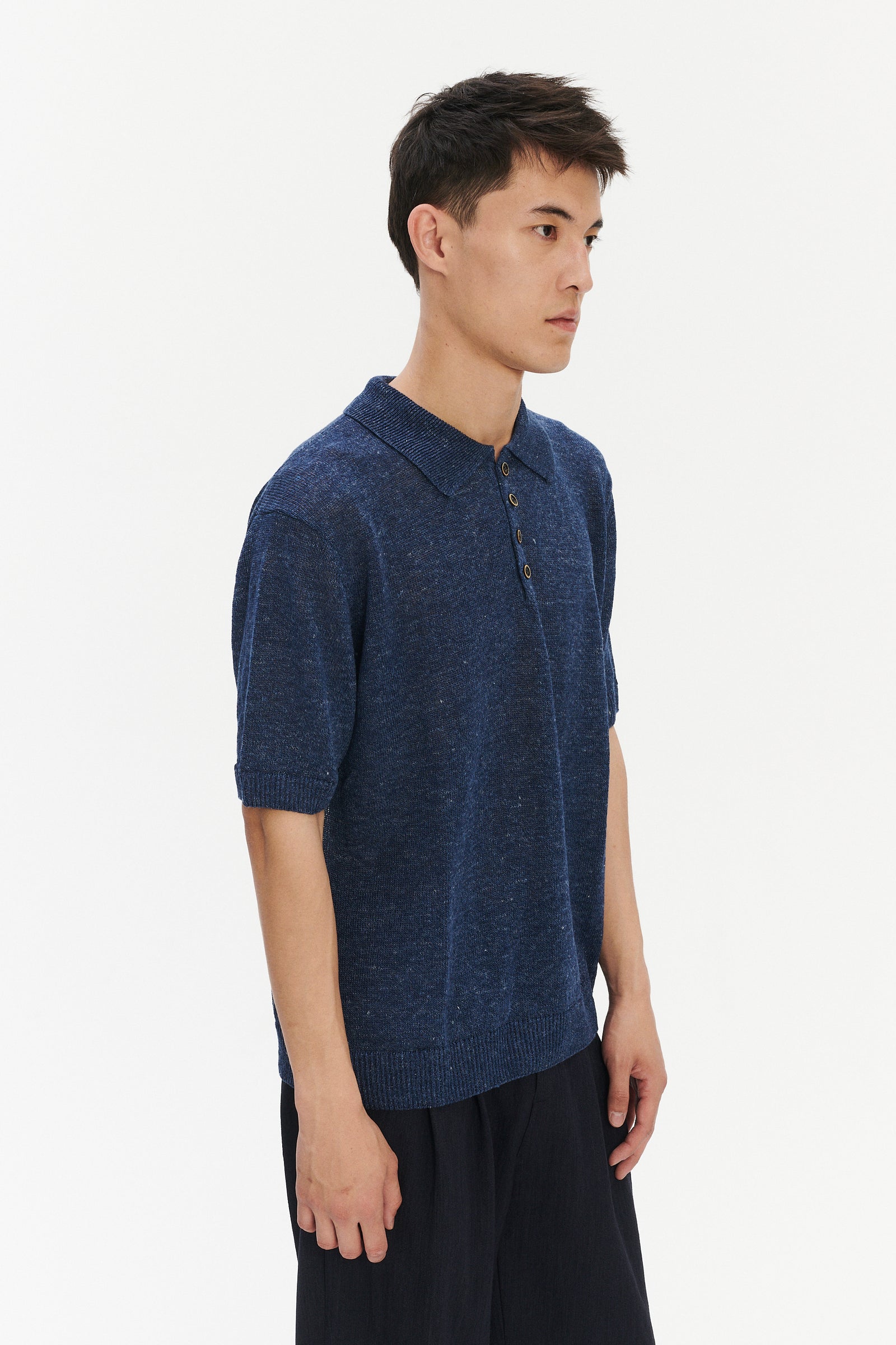 Short Sleeve Polo in an Evening Sky Blue Italian Linen