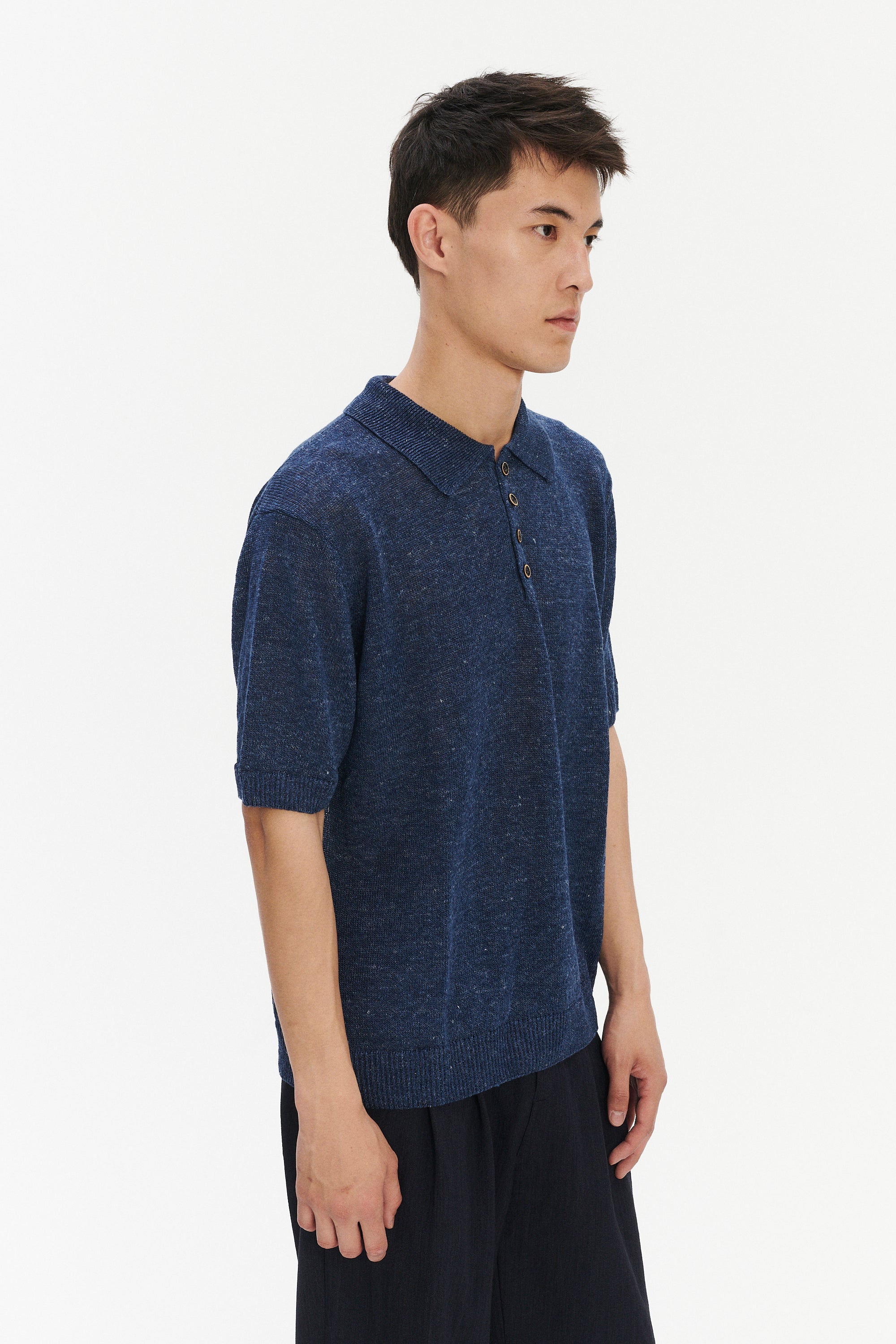 Short Sleeve Polo in Evening Blue Italian Linen